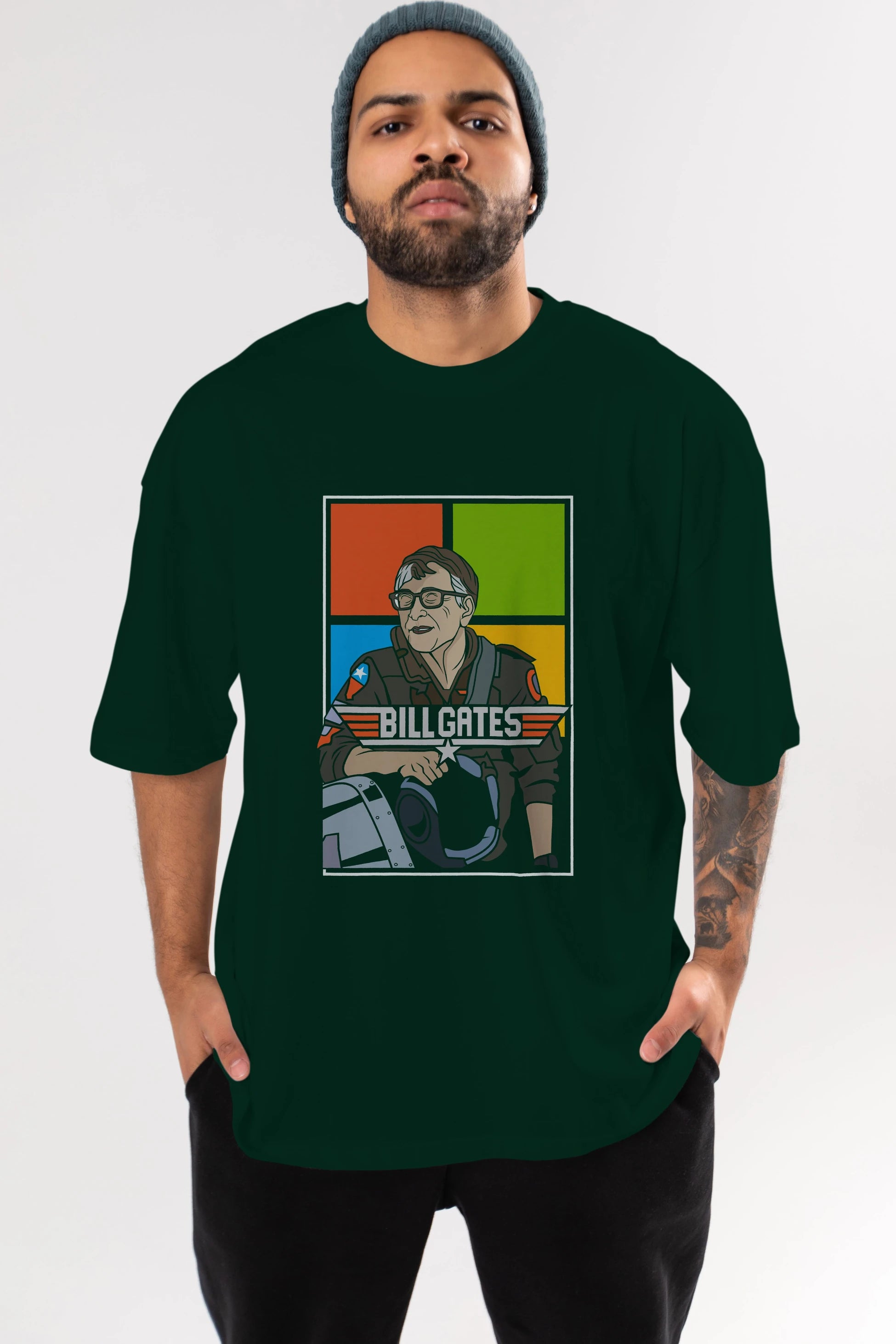 Bill Gates Top Gun Ön Baskılı Oversize t-shirt Erkek Kadın Unisex %100 Pamuk tişort