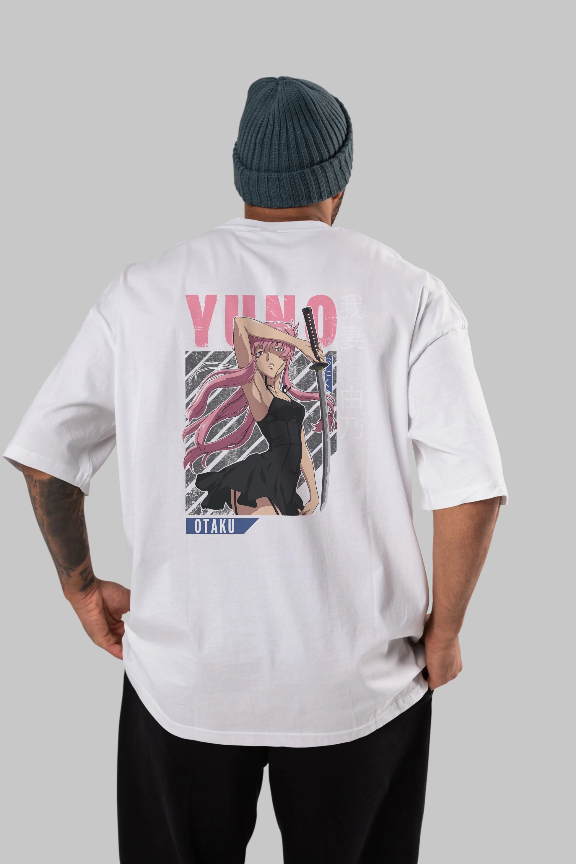 Yuno Gasai 5 Anime Arka Baskılı Oversize t-shirt Erkek Kadın Unisex