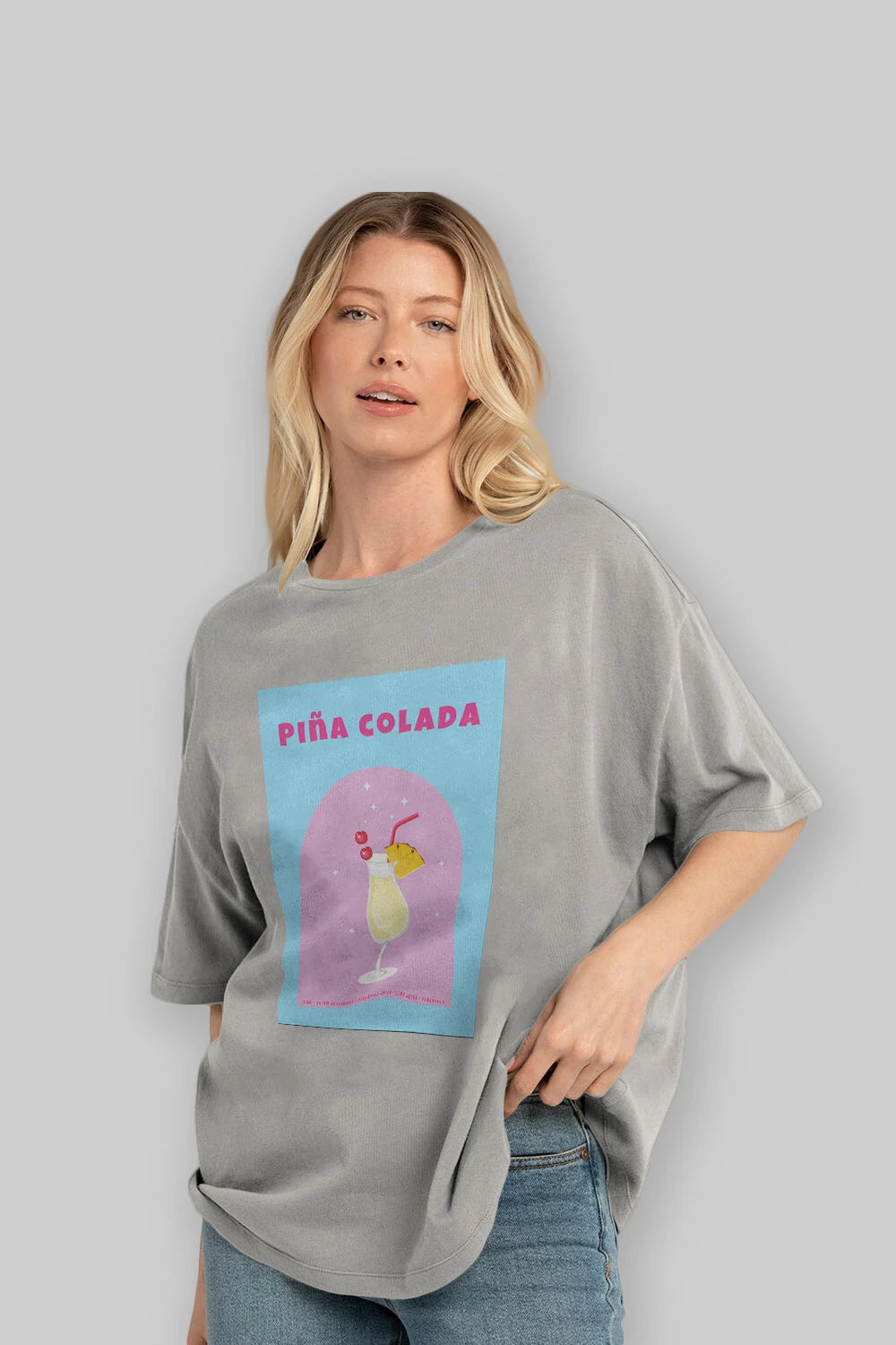 Pina Colada 2 Ön Baskılı Oversize t-shirt Erkek Kadın Unisex %100 Pamuk Bisiklet Yaka tişort
