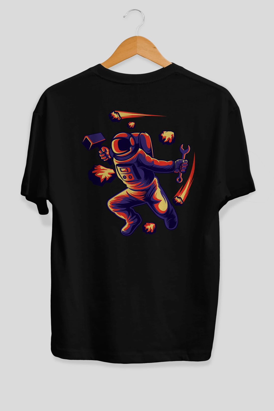 Astronaut Block Meteor Arka Baskılı Oversize t-shirt Erkek Kadın Unisex
