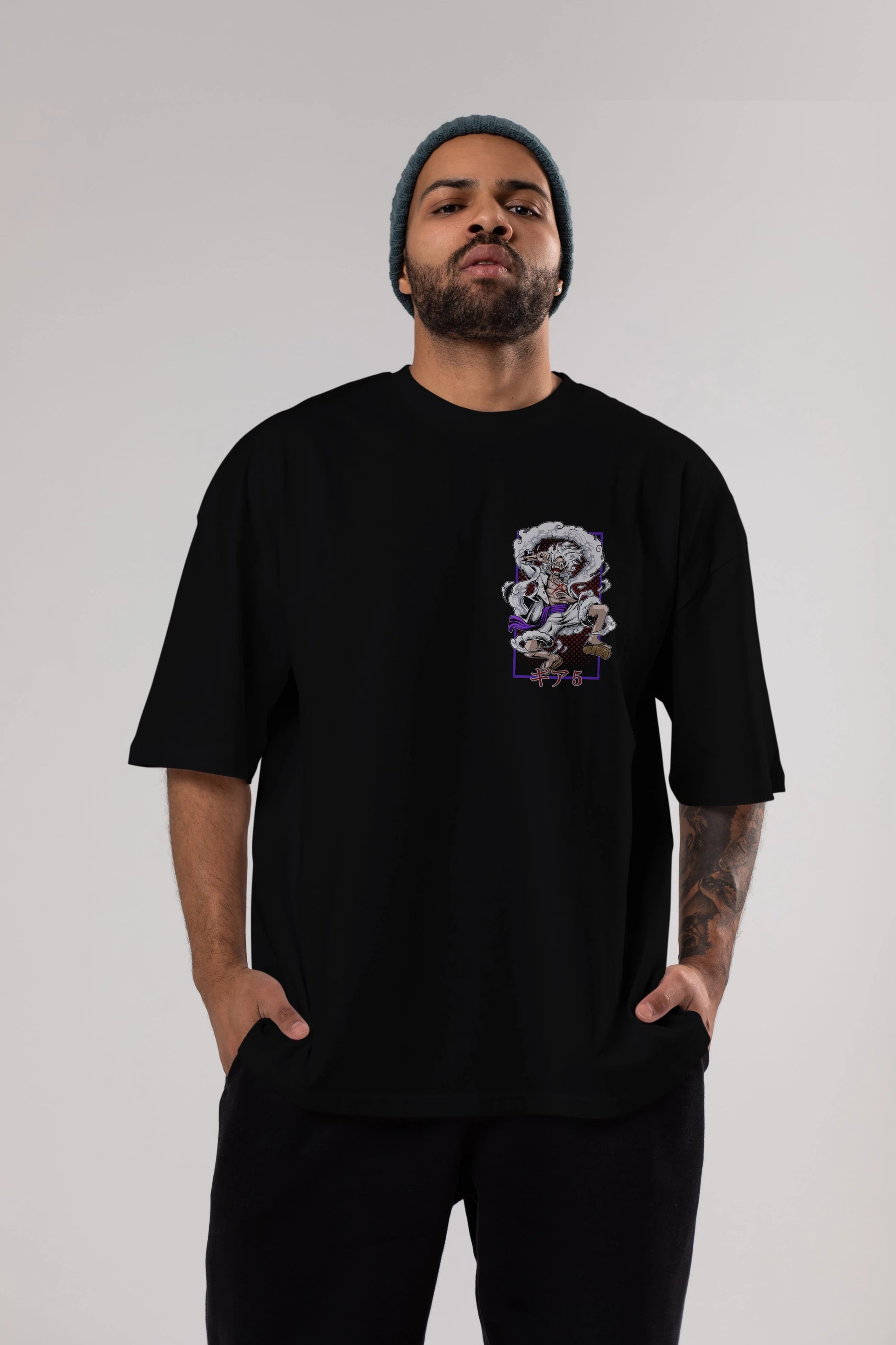 MONKEY D. LUFFY GEAR5 Ön Sol Baskılı Oversize t-shirt Erkek Kadın Unisex %100 Pamuk Bisiklet Yaka tişort
