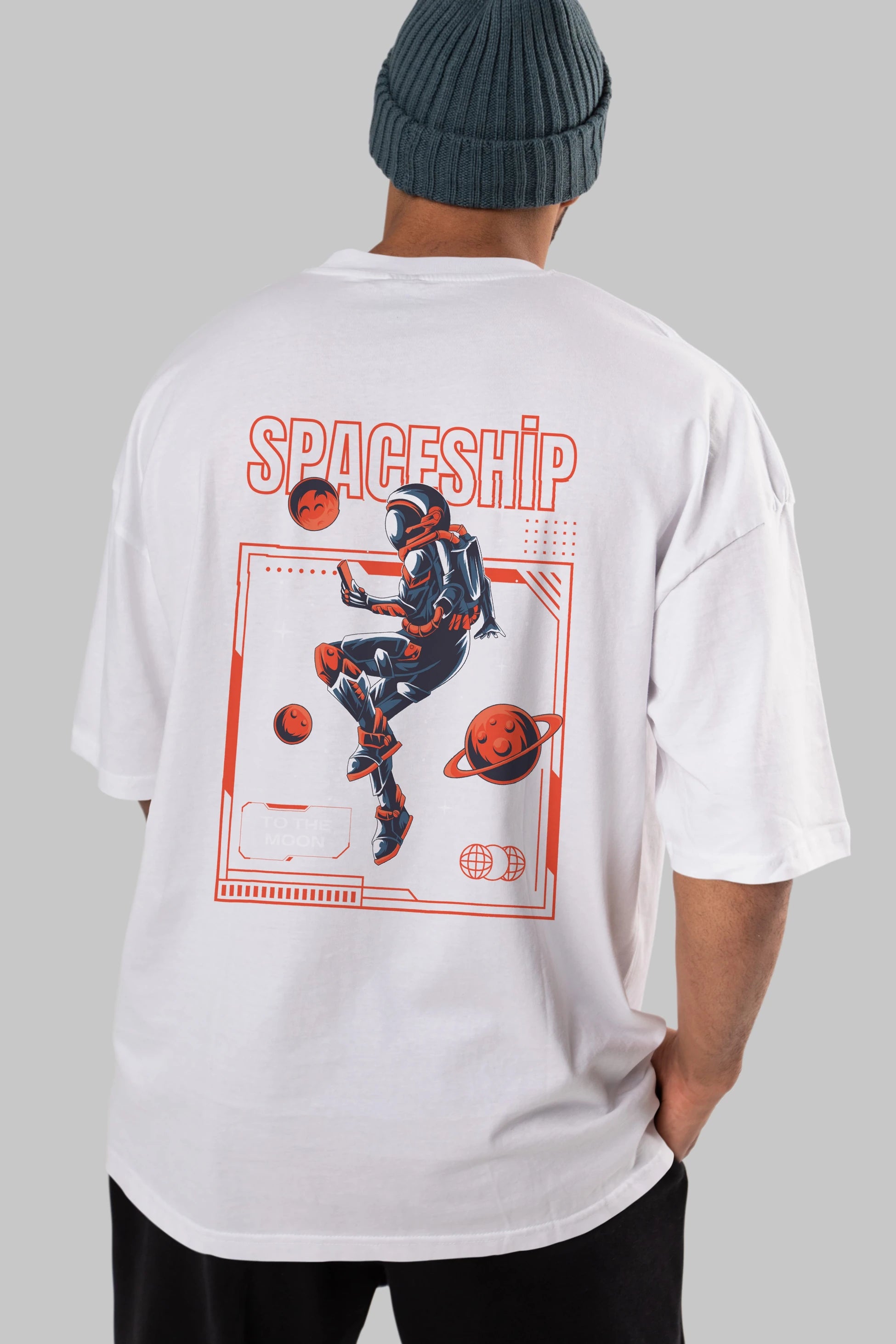 Spaceship Arka Baskılı Oversize t-shirt Erkek Kadın Unisex