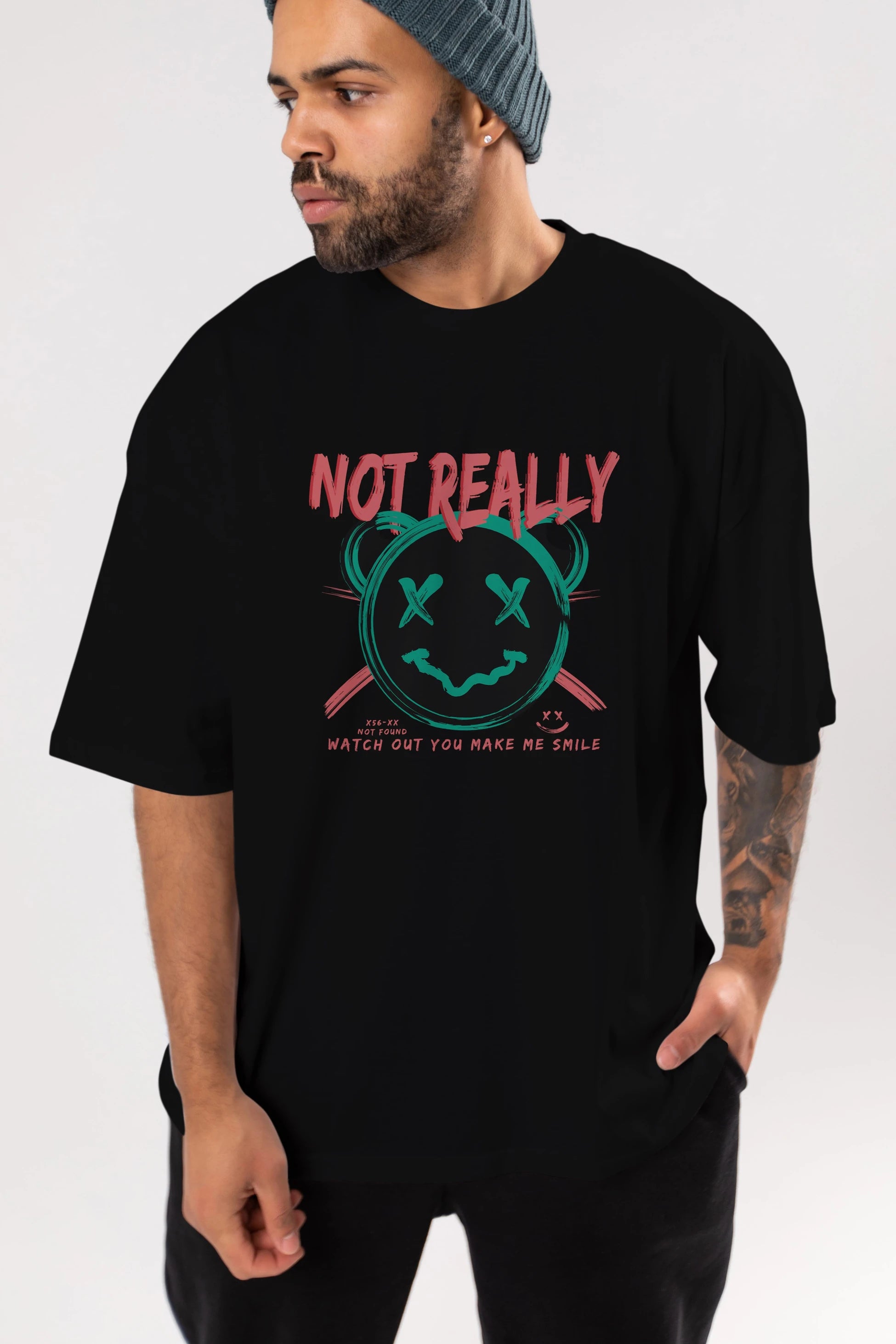 Not Really Bear Ön Baskılı Oversize t-shirt Erkek Kadın Unisex