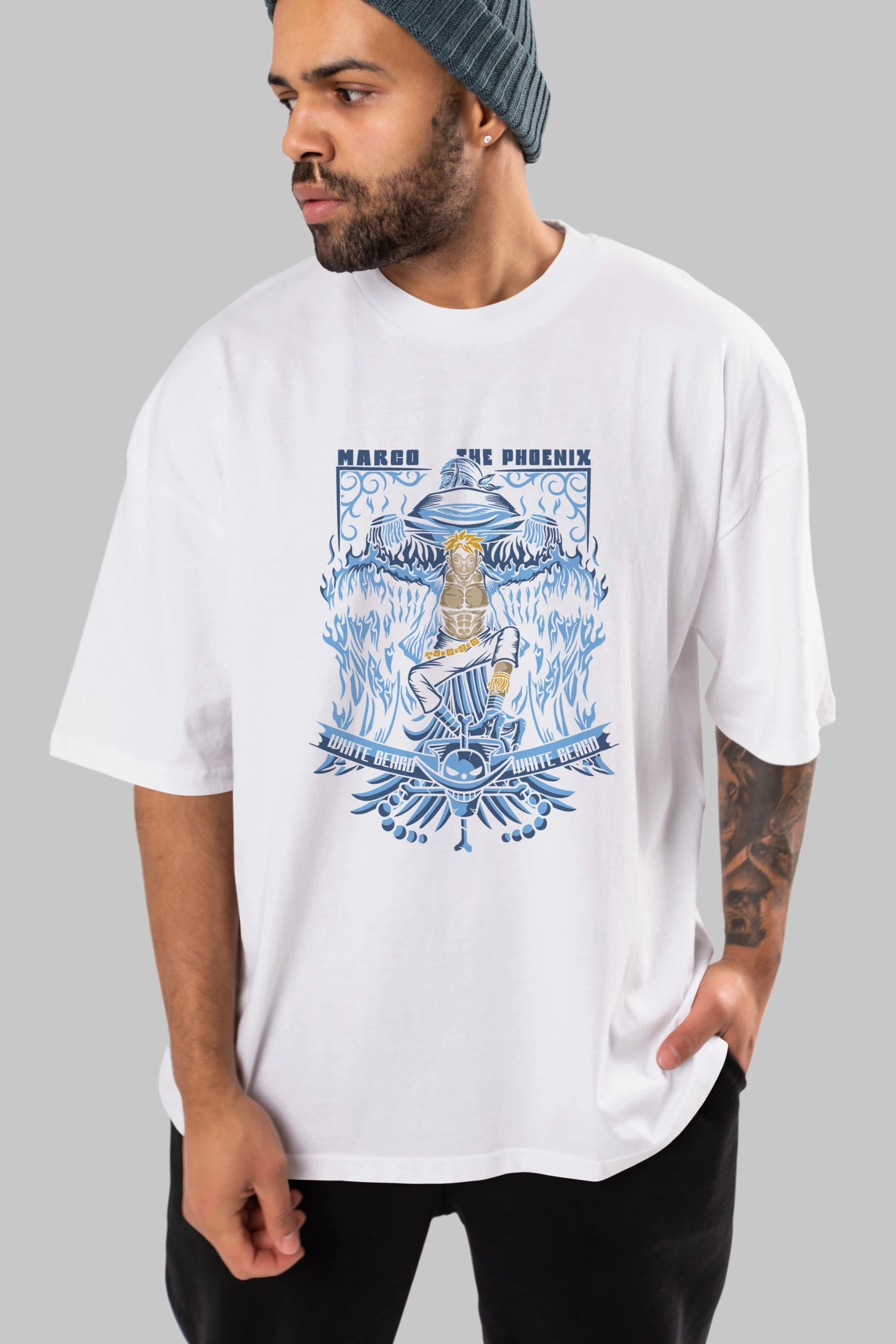 MARCO EL FENIX One Piece Anime Ön Baskılı Oversize t-shirt %100 pamuk Erkek Kadın Unisex