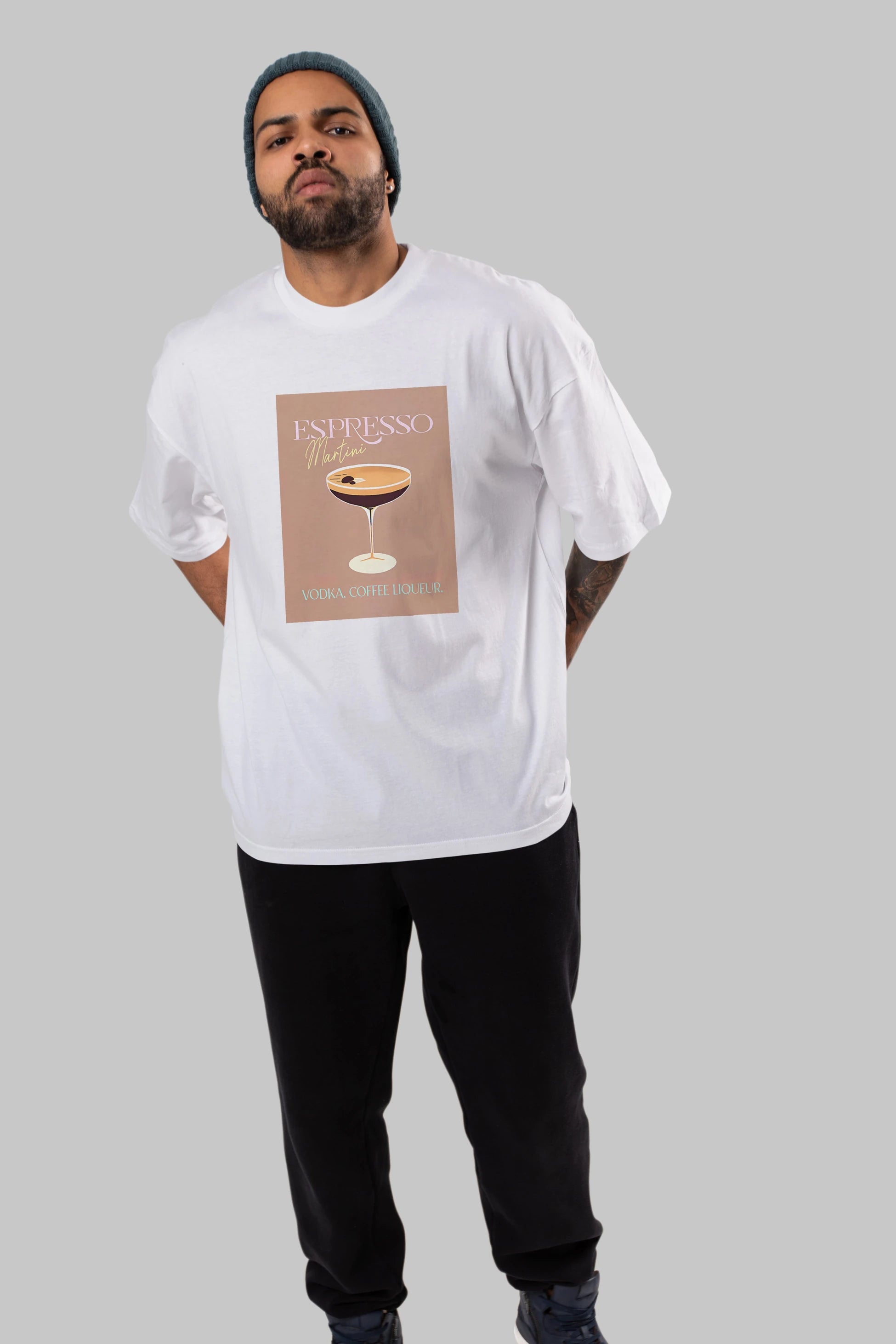 Espresso Martini Cocktail Ön Baskılı Oversize t-shirt Erkek Kadın Unisex %100 Pamuk Bisiklet Yaka tişort