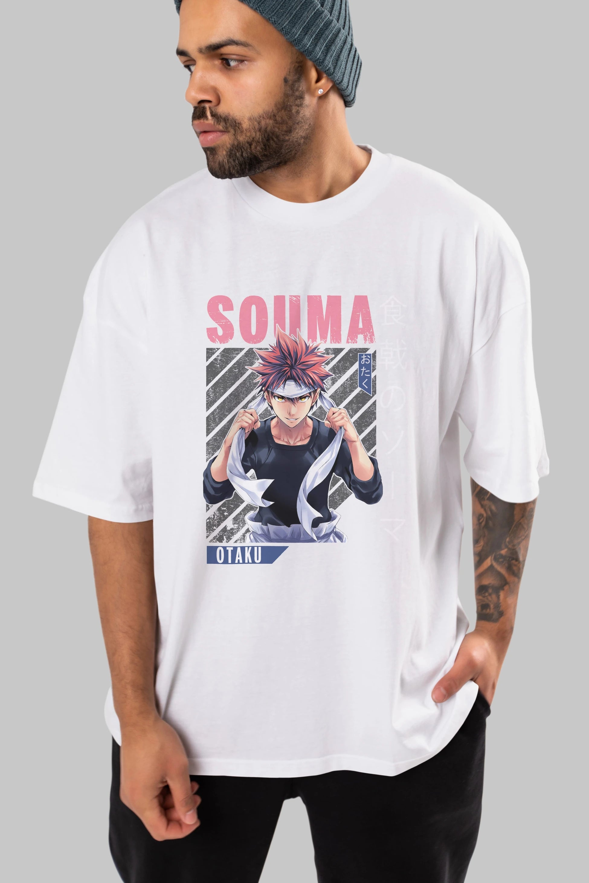 Souma Yukihira 8 Anime Ön Baskılı Oversize t-shirt %100 pamuk Erkek Kadın Unisex
