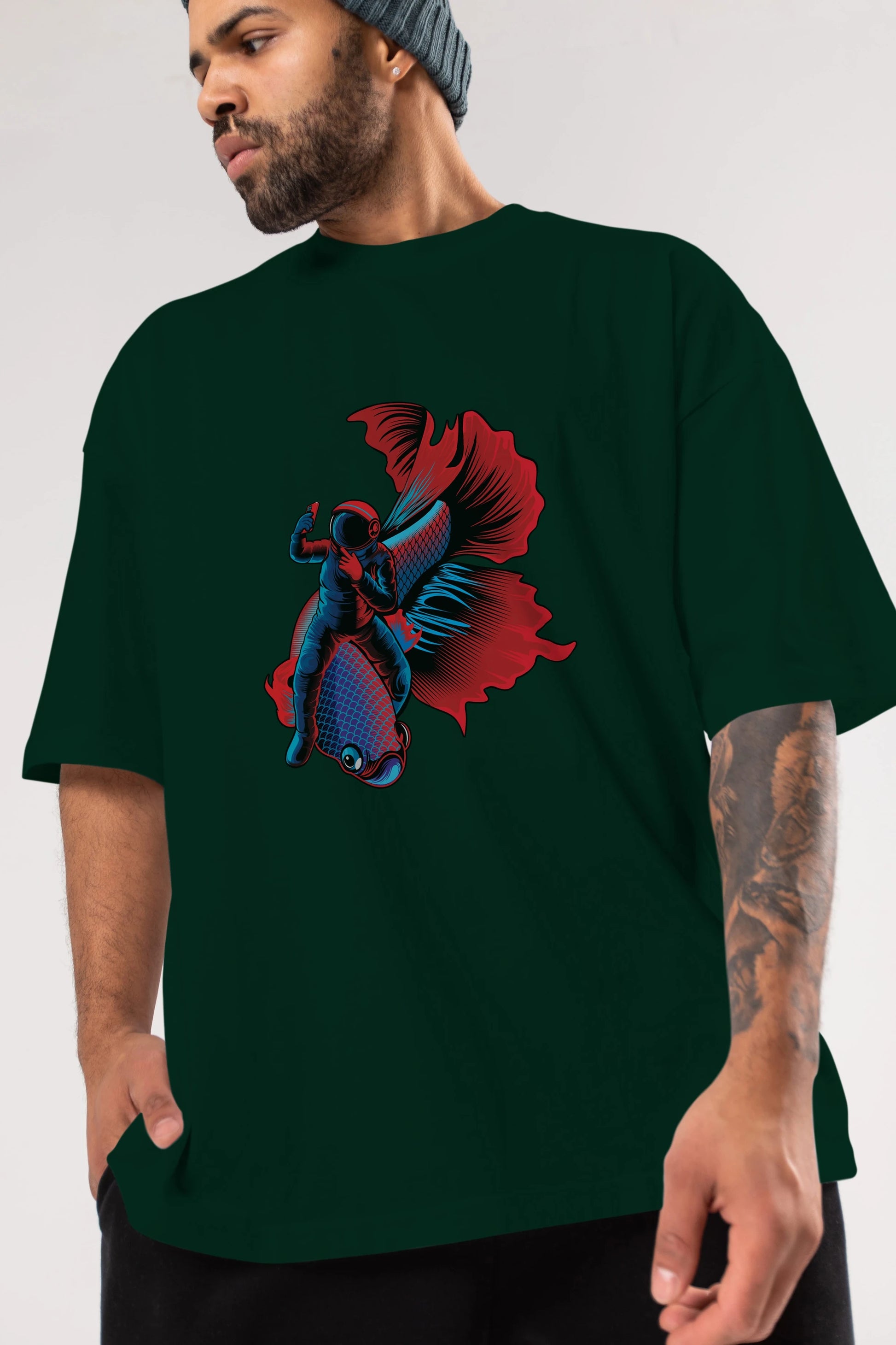 Astrofish selfie Ön Baskılı Oversize t-shirt Erkek Kadın Unisex