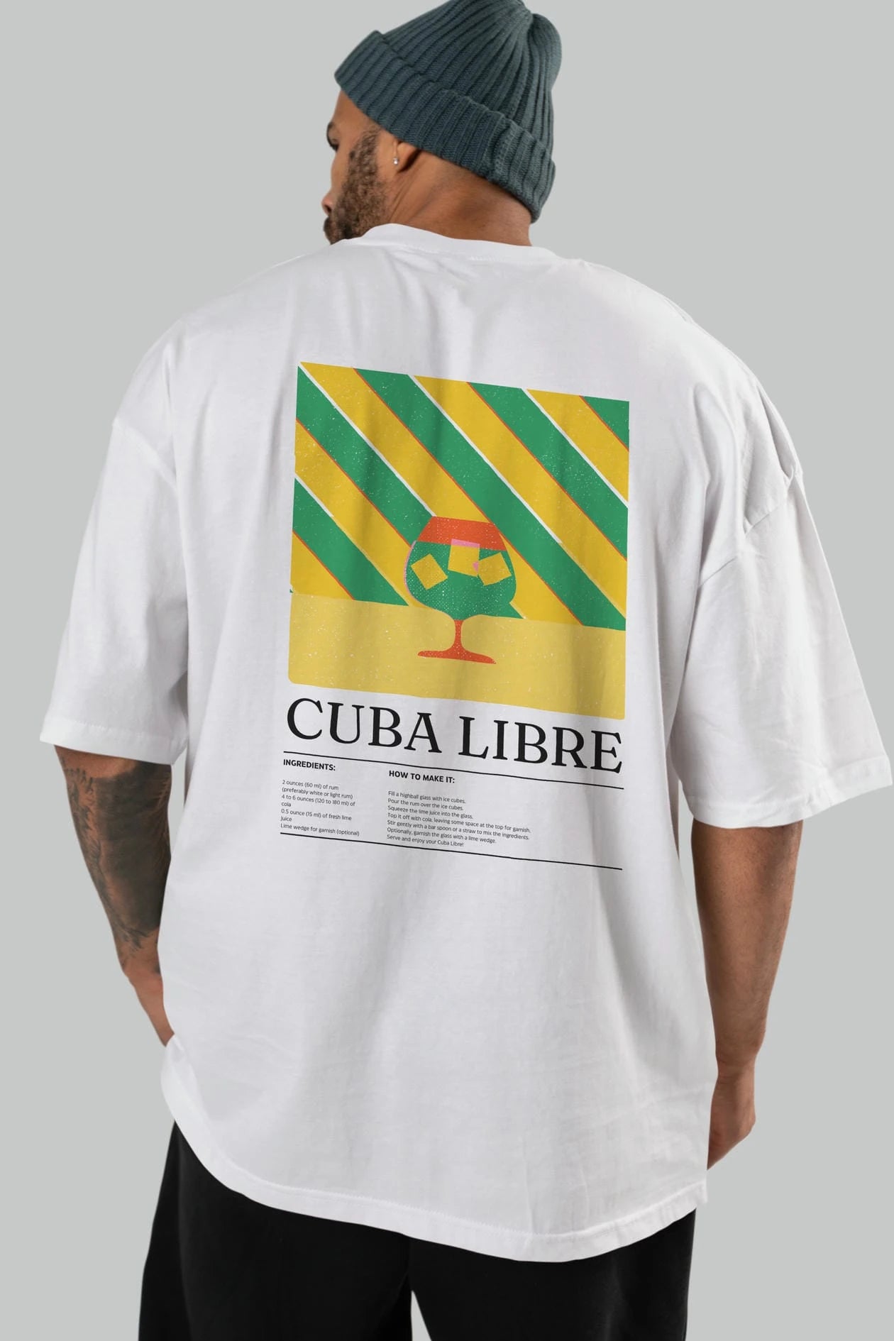 Cuba Libre Kokteyl Serisi Arka Baskılı Oversize t-shirt Erkek Kadın %100 Pamuk Bisiklet Yaka tişort