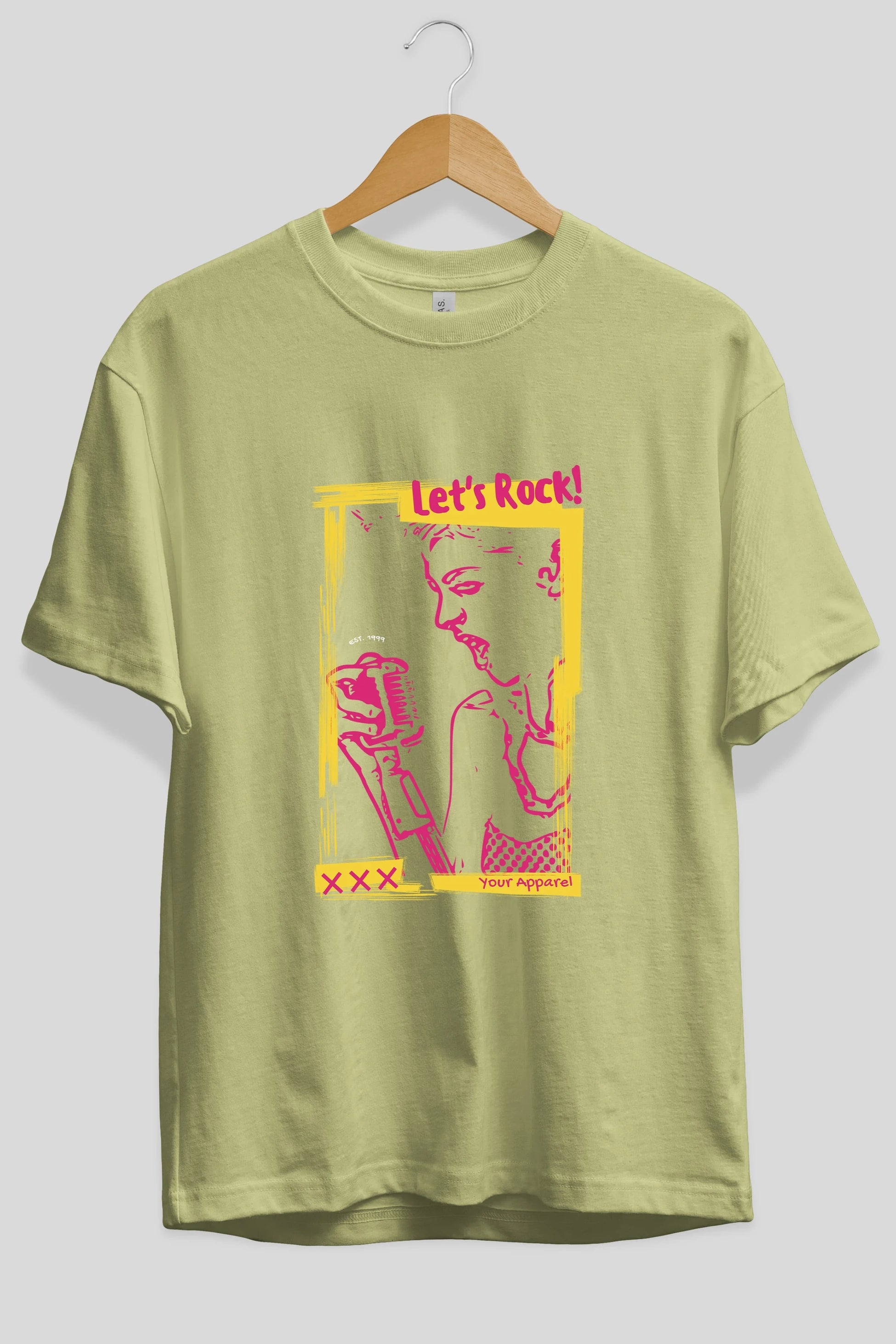 Let's Rock Yazılı Ön Baskılı Oversize t-shirt Erkek Kadın Unisex