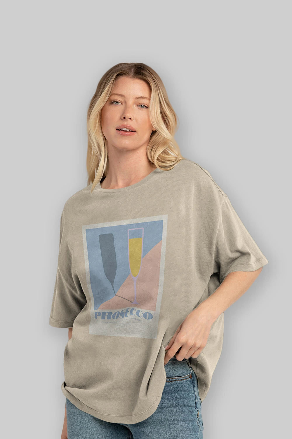 Prosecco Ön Baskılı Oversize t-shirt Erkek Kadın Unisex %100 Pamuk Bisiklet Yaka tişort