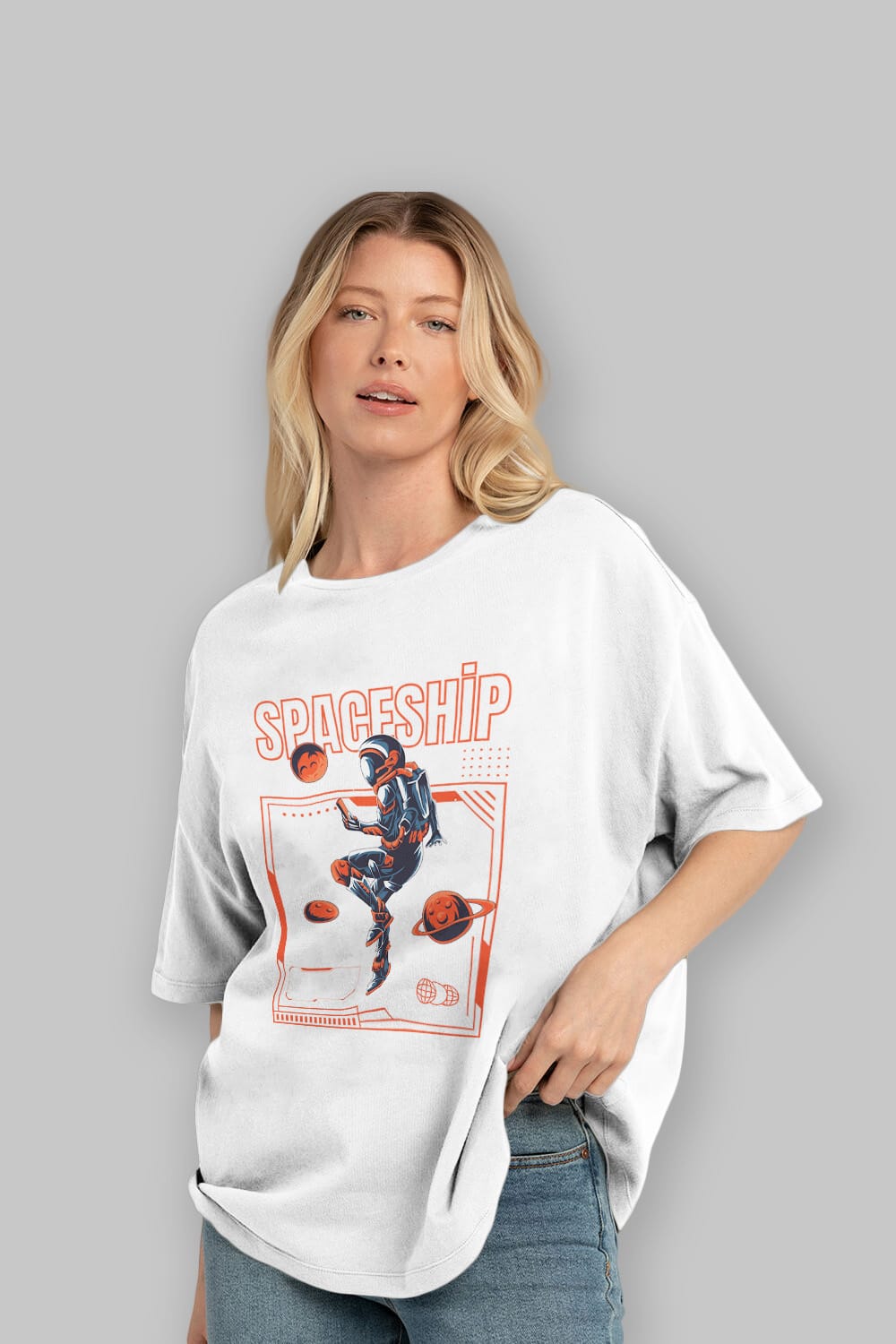 Spaceship Ön Baskılı Oversize t-shirt Erkek Kadın Unisex