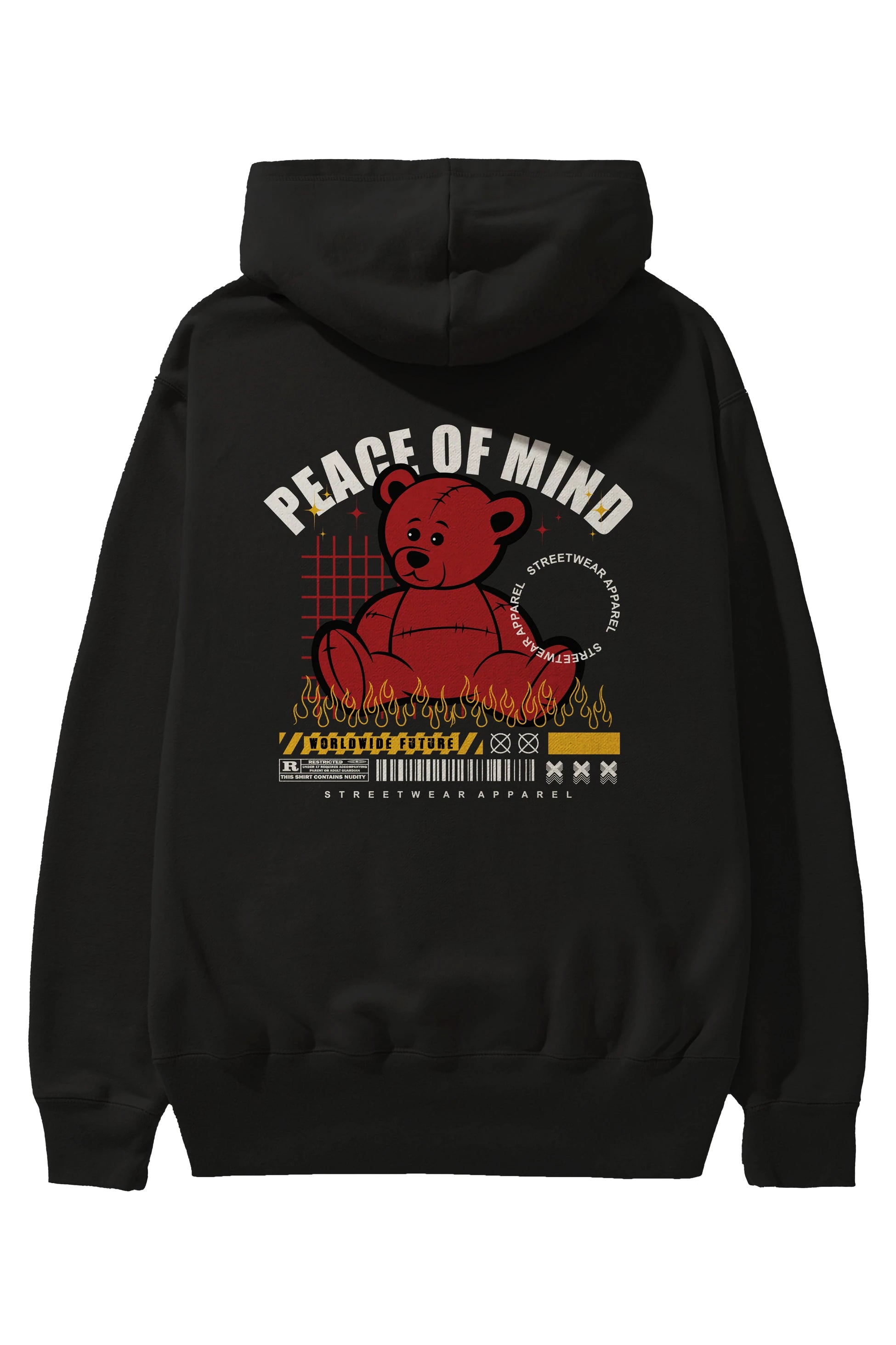 Teddy Bear Peace of Mind Arka Baskılı Hoodie Oversize Kapüşonlu Sweatshirt Erkek Kadın Unisex