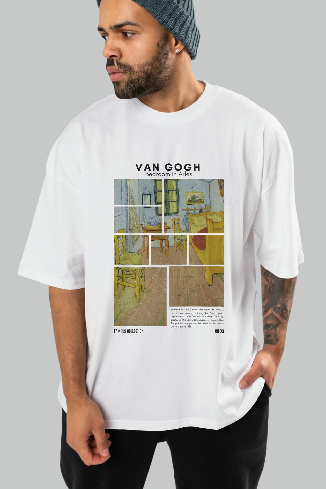 Van Gogh ön Baskılı Oversize t-shirt Erkek Kadın Bisiklet Yaka Pamuk tişort