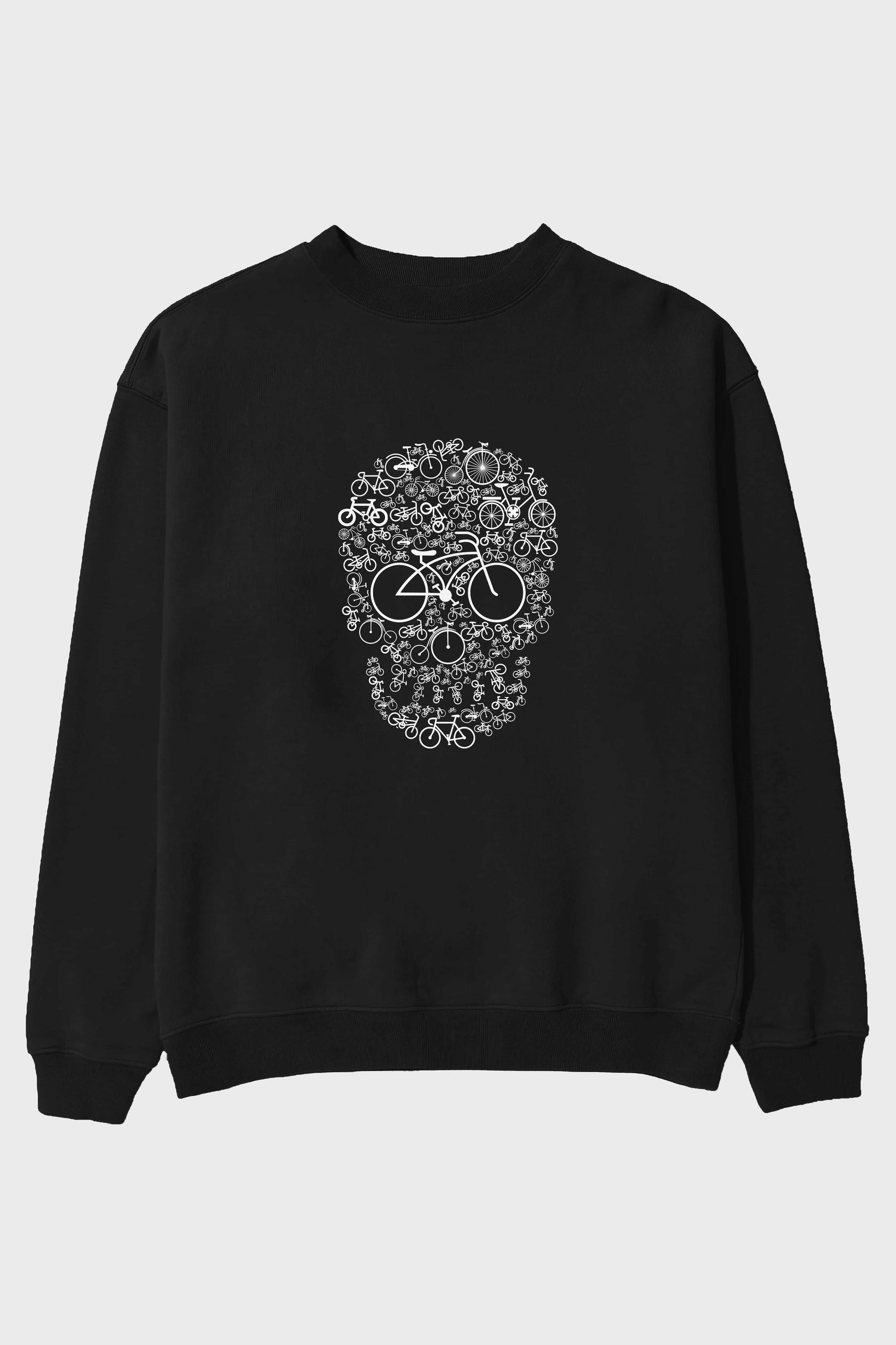 Bicycle Skull Ön Baskılı Oversize Sweatshirt Erkek Kadın Unisex