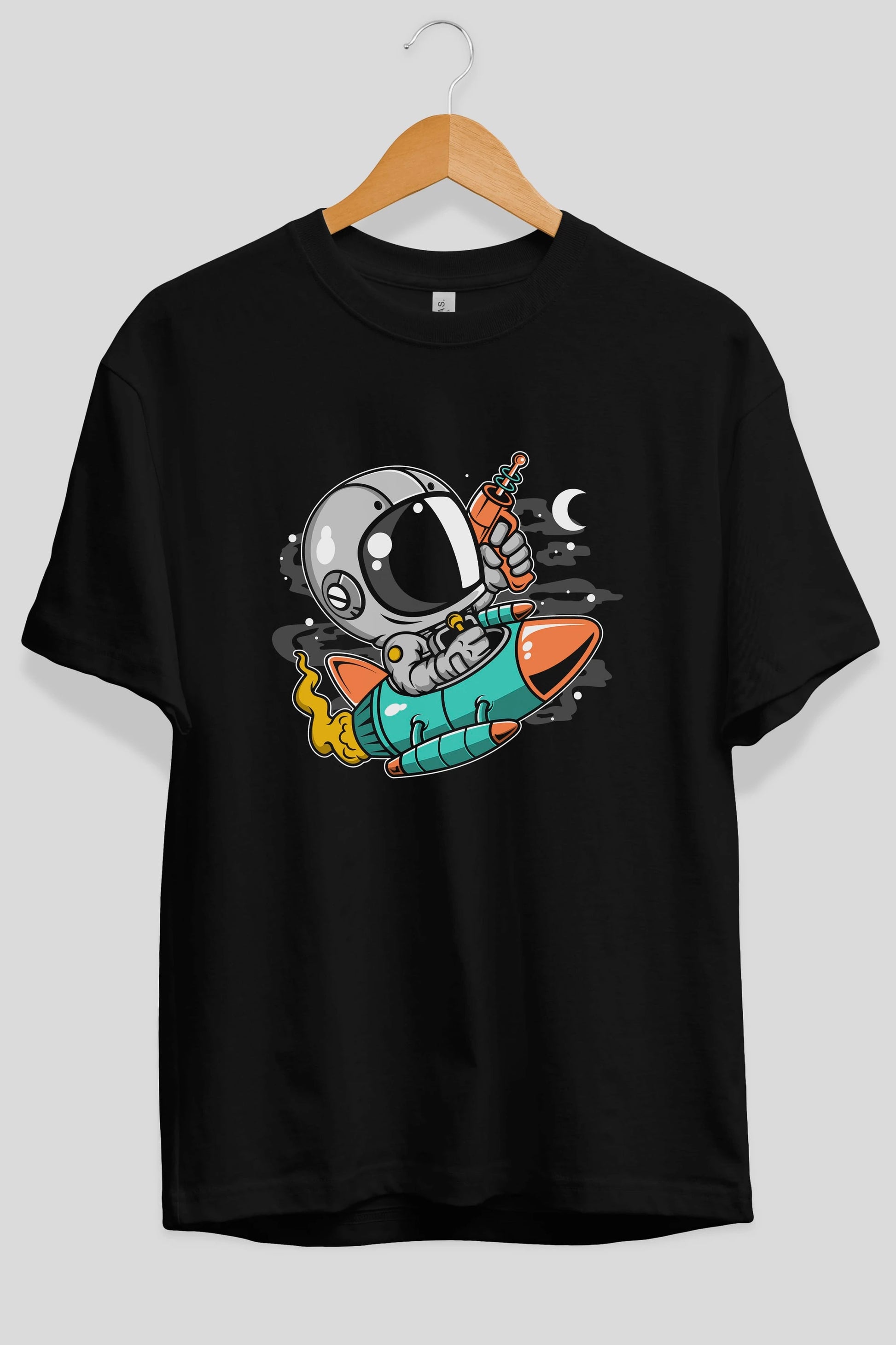 Astronaut Riding Rocket Ön Baskılı Oversize t-shirt Erkek Kadın Unisex