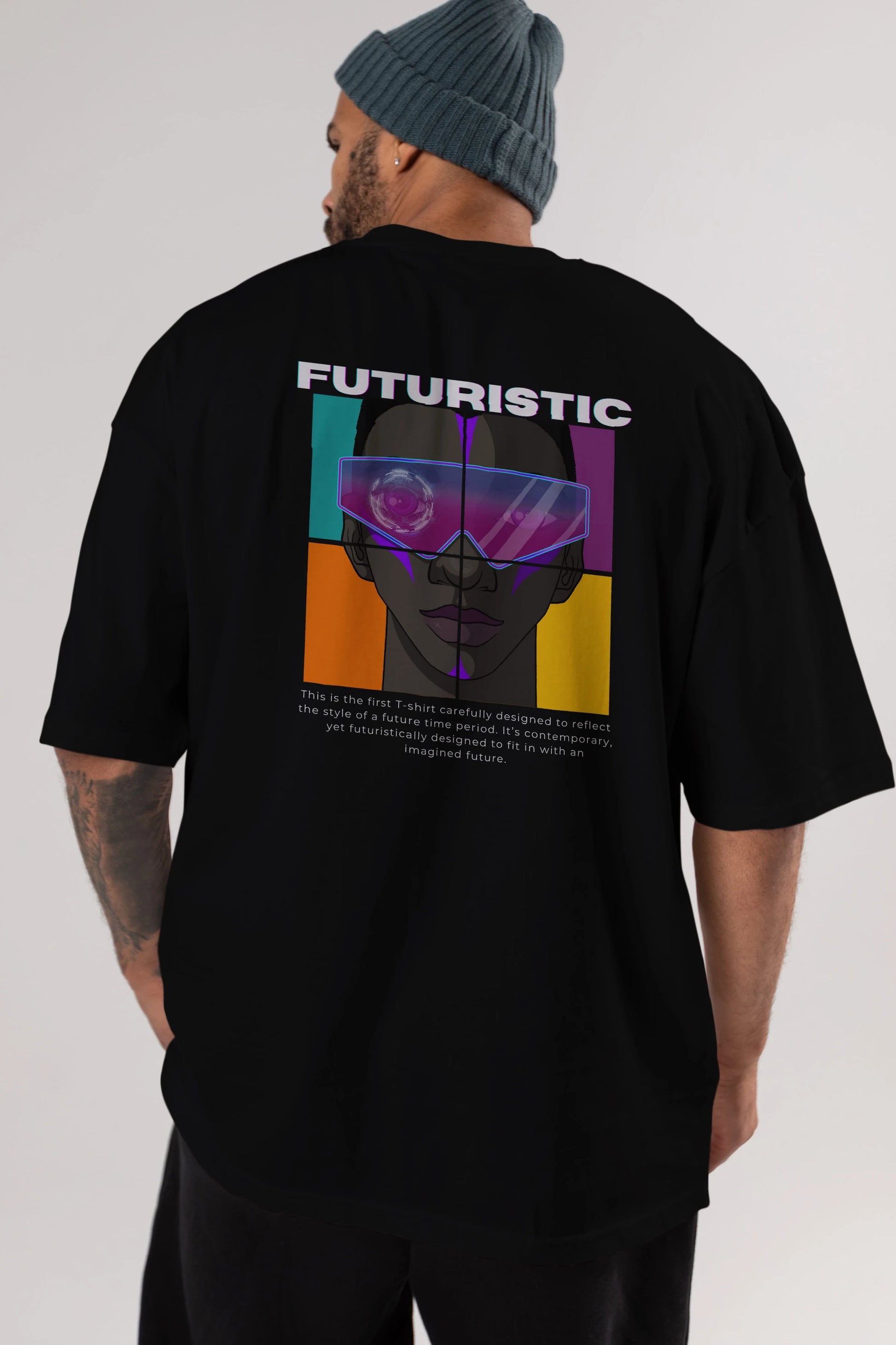 Futuristic Streetwear Arka Baskılı Oversize t-shirt Erkek Kadın Unisex