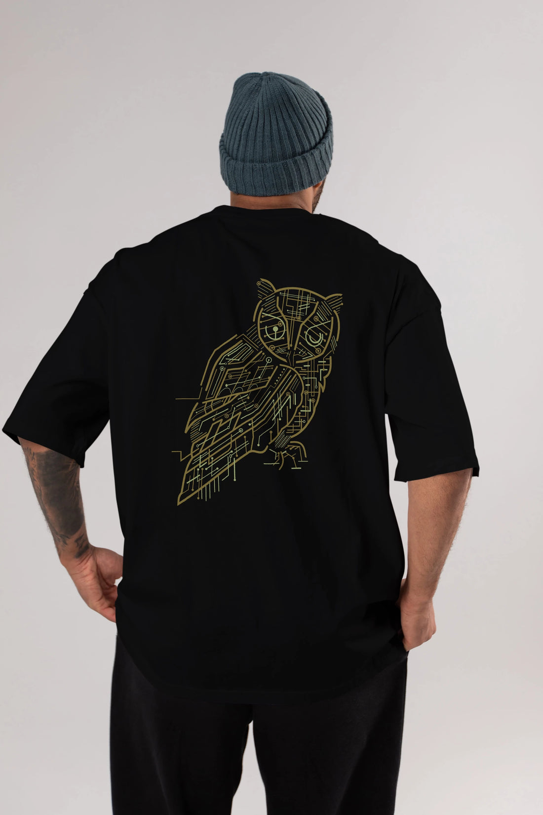 Electrical Owl Arka Baskılı Oversize t-shirt %100 pamuk Erkek Kadın Unisex