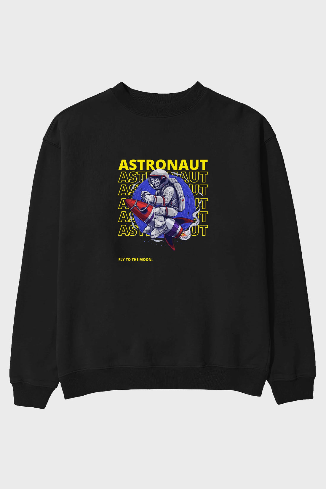 Astronaut Fly to the Moon Yazılı Ön Baskılı Oversize Sweatshirt Erkek Kadın Unisex