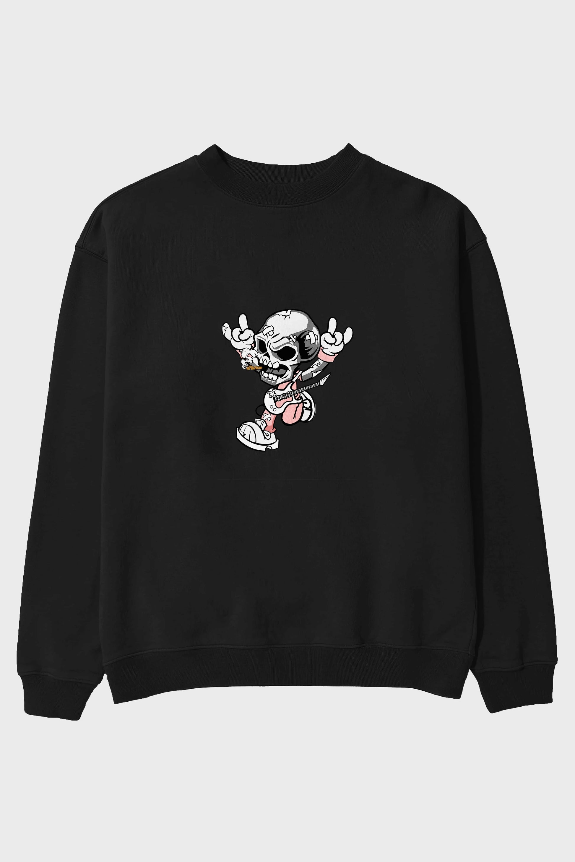 Skull Metal Sign Ön Baskılı Oversize Sweatshirt Erkek Kadın Unisex
