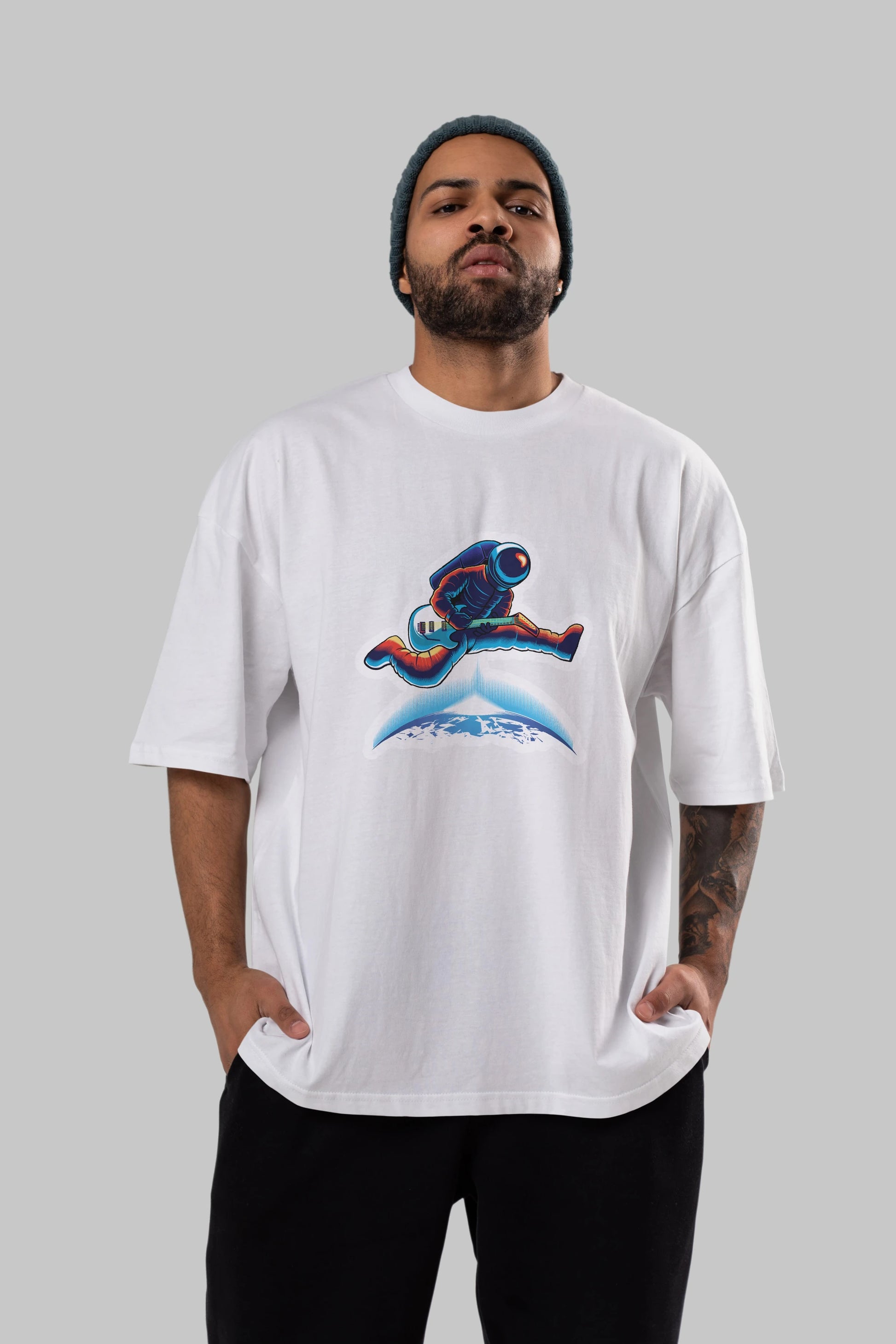 Astroguitar Sticker Ön Baskılı Oversize t-shirt Erkek Kadın Unisex