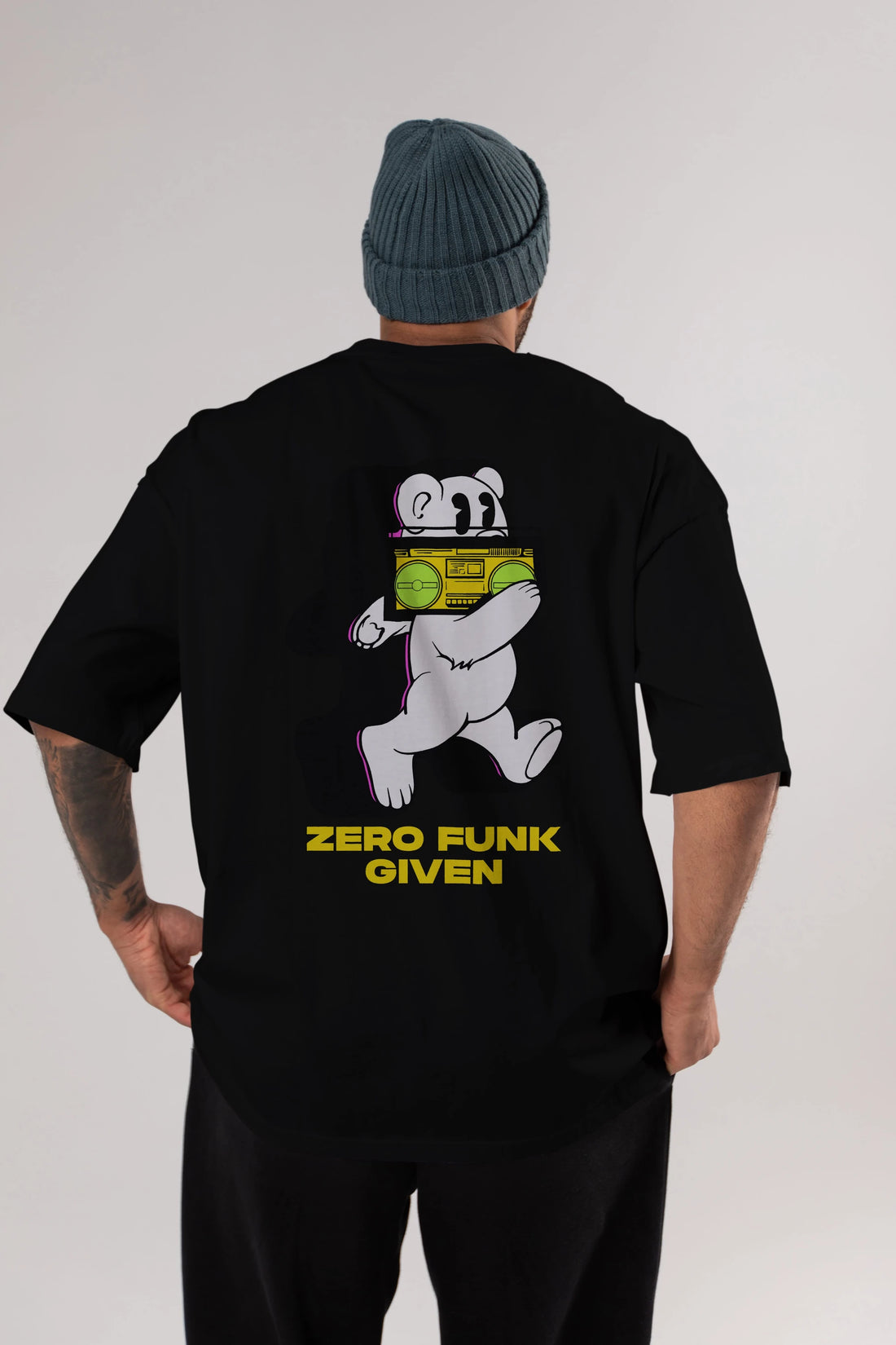Zero Funk Given Bear Arka Baskılı Oversize t-shirt Erkek Kadın Unisex