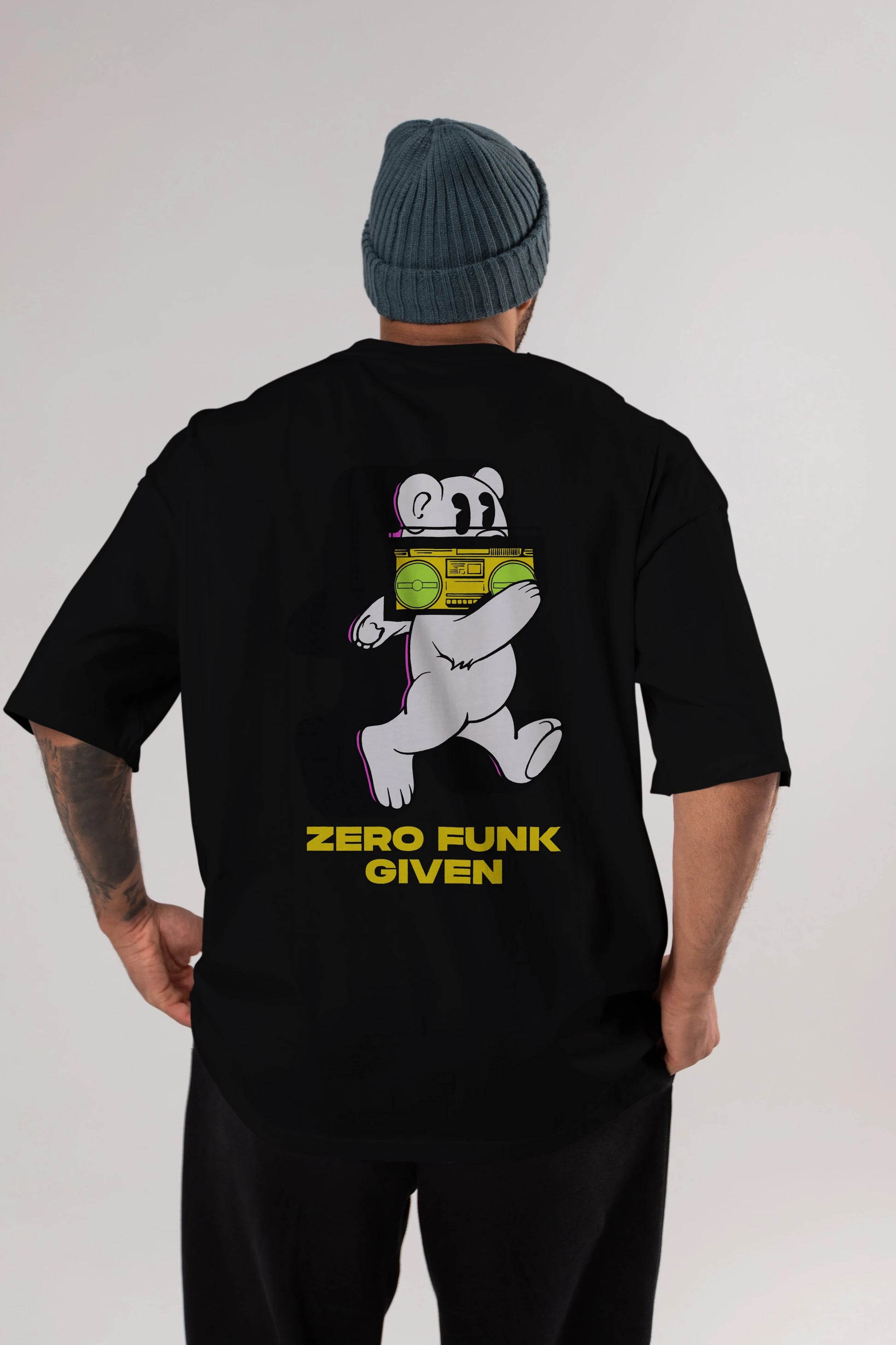 Zero Funk Given Bear Arka Baskılı Oversize t-shirt Erkek Kadın Unisex