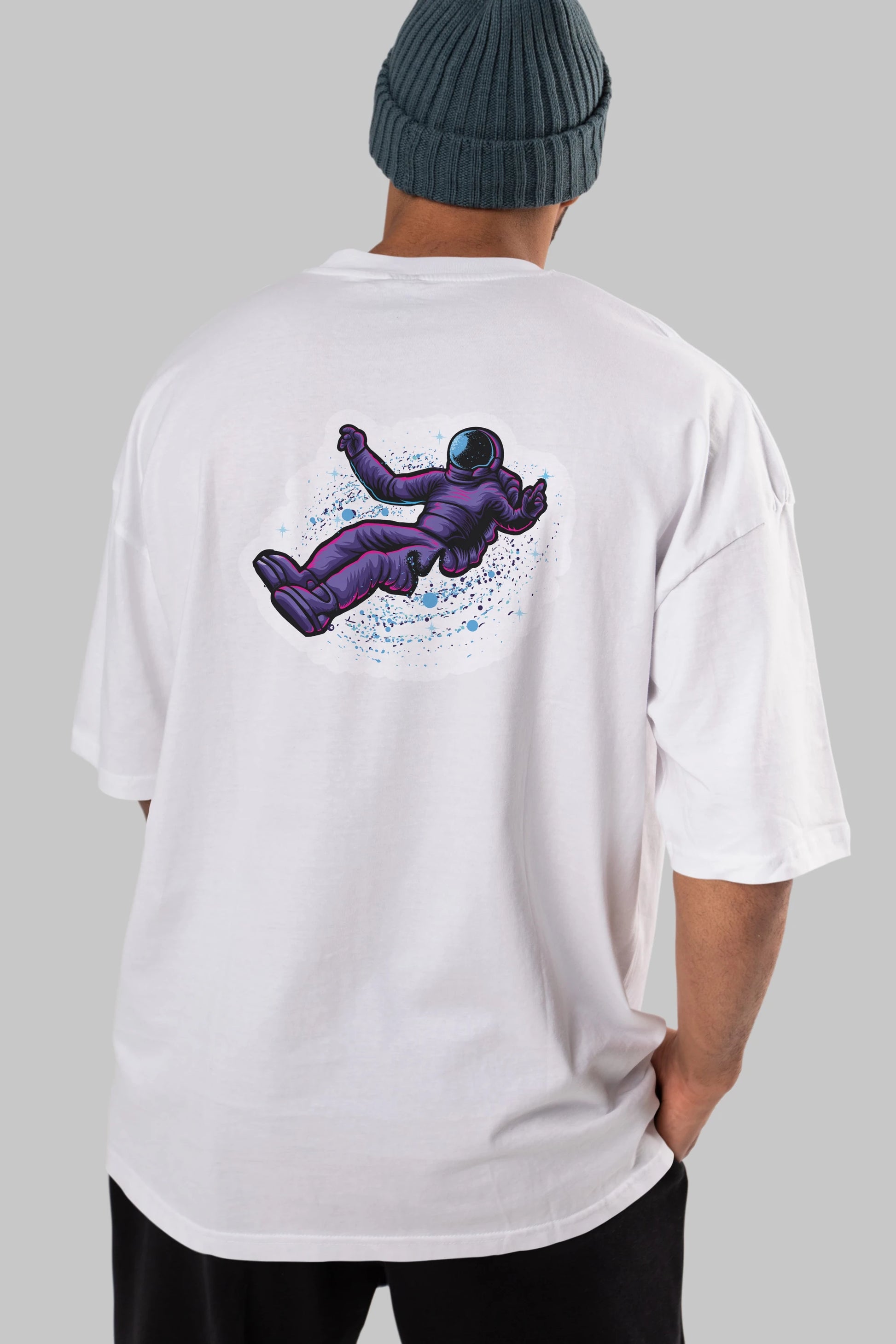 Having fun in outer space sticker Arka Baskılı Oversize t-shirt Erkek Kadın Unisex
