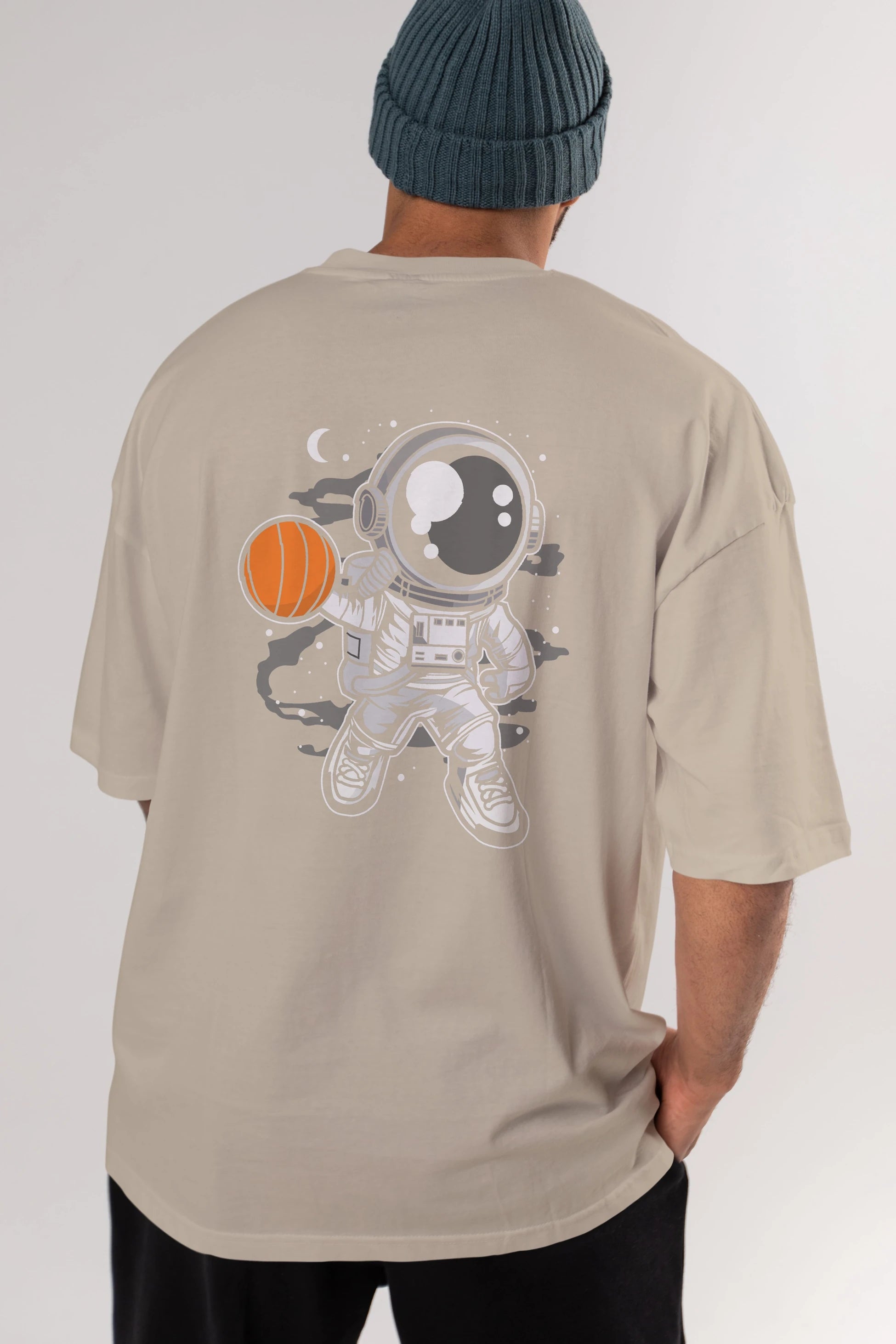 Astronaut Basketball Arka Baskılı Oversize t-shirt Erkek Kadın Unisex