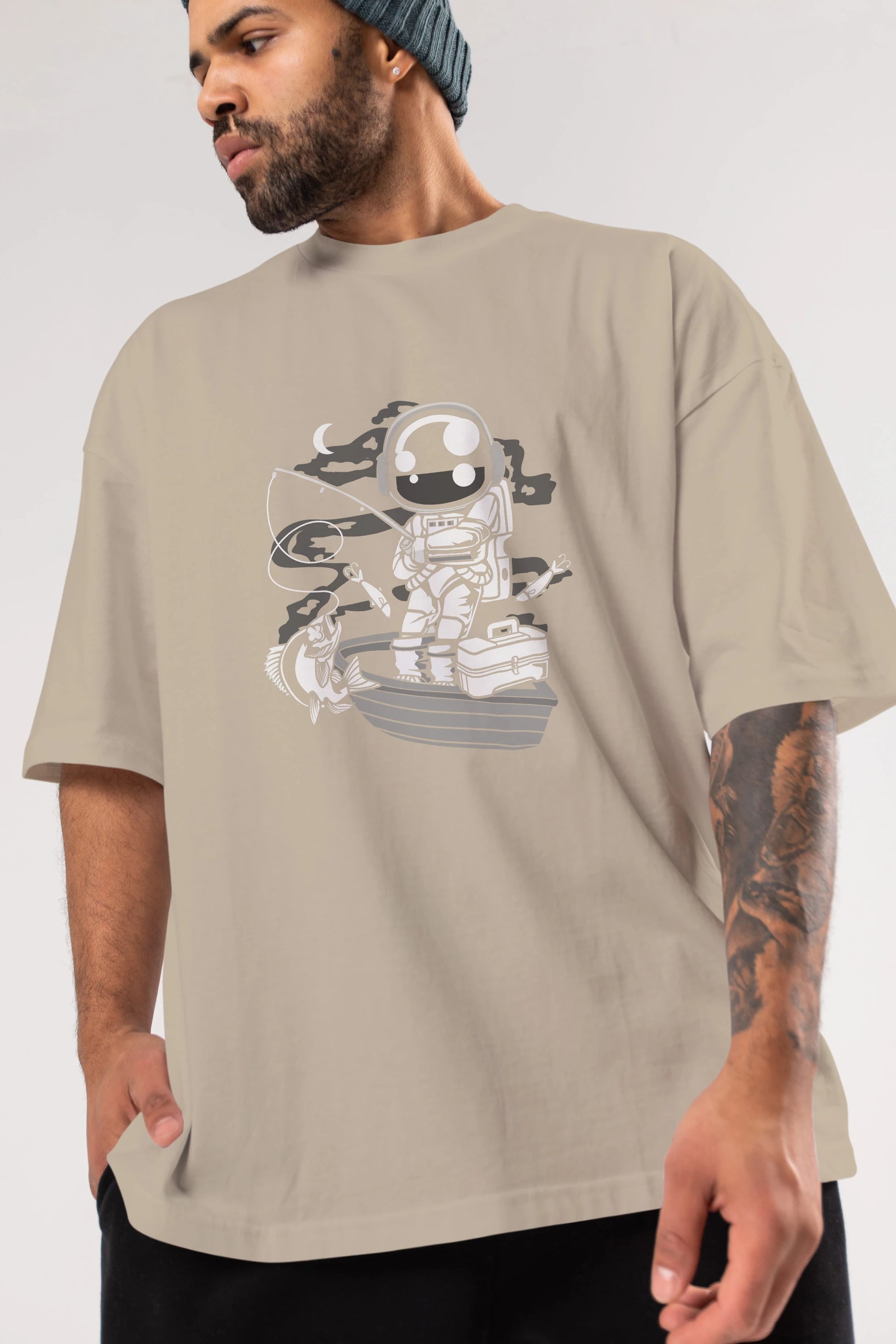 Astronaut Fisherman Ön Baskılı Oversize t-shirt Erkek Kadın Unisex