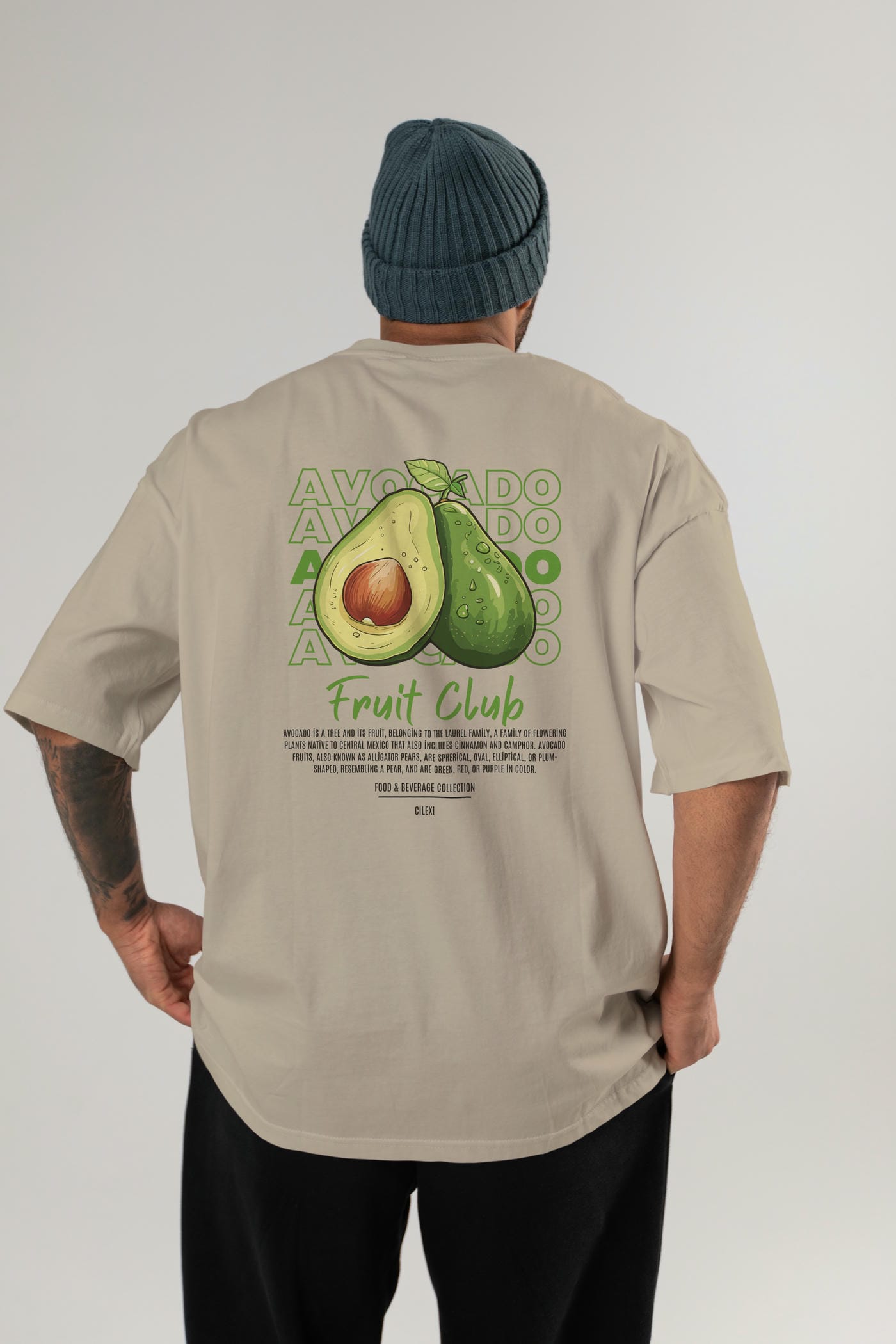 Avocado Arka Baskılı Oversize t-shirt Erkek Kadın Pamuk Bisiklet Yaka tişort