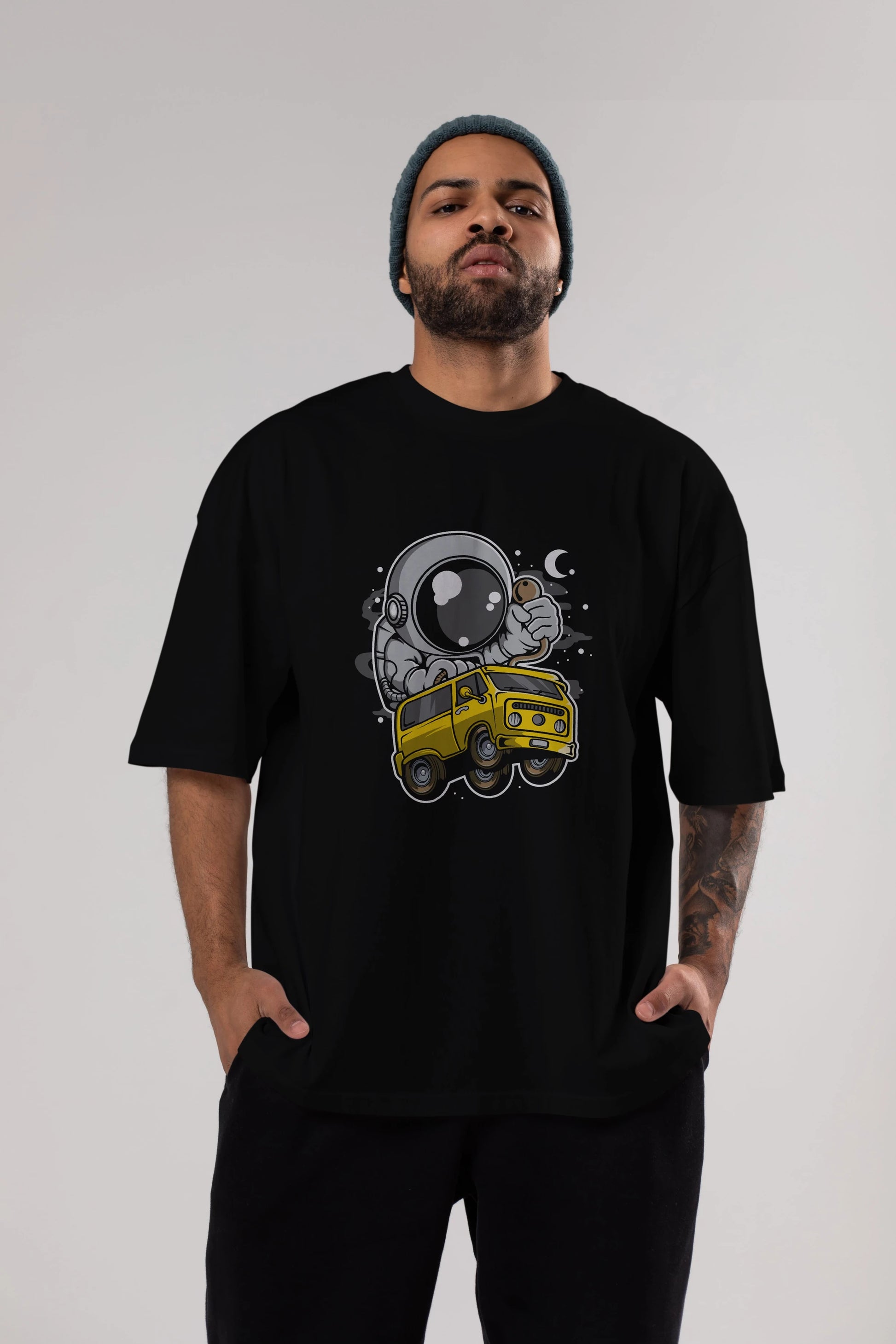 Astronaut Car Racer Ön Baskılı Oversize t-shirt Erkek Kadın Unisex