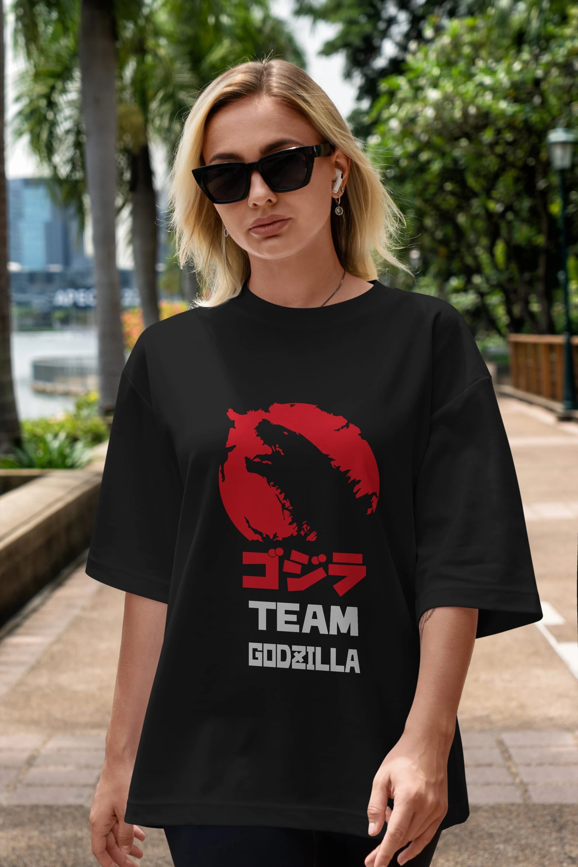 Team Godzilla Ön Baskılı Oversize t-shirt Erkek Kadın Unisex %100 Pamuk Bisiklet Yaka tişort