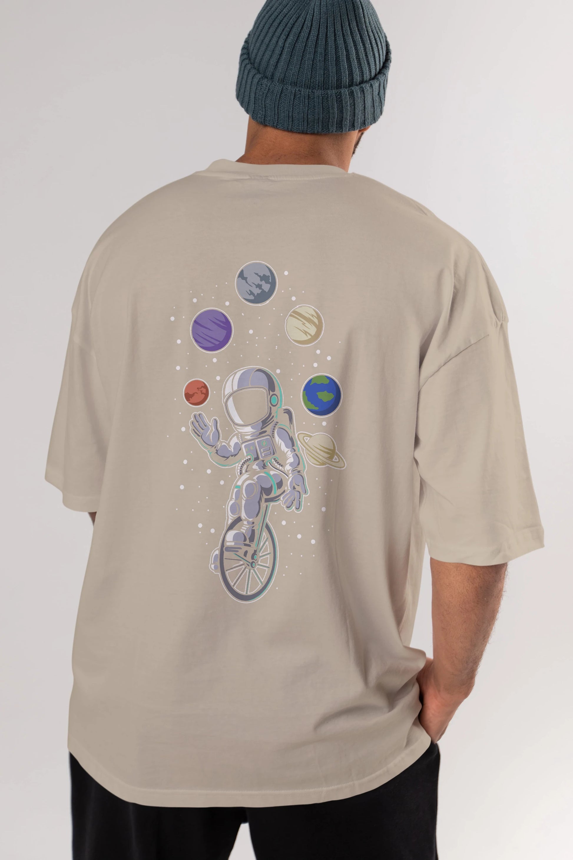 Astronaut Circus Arka Baskılı Oversize t-shirt Erkek Kadın Unisex