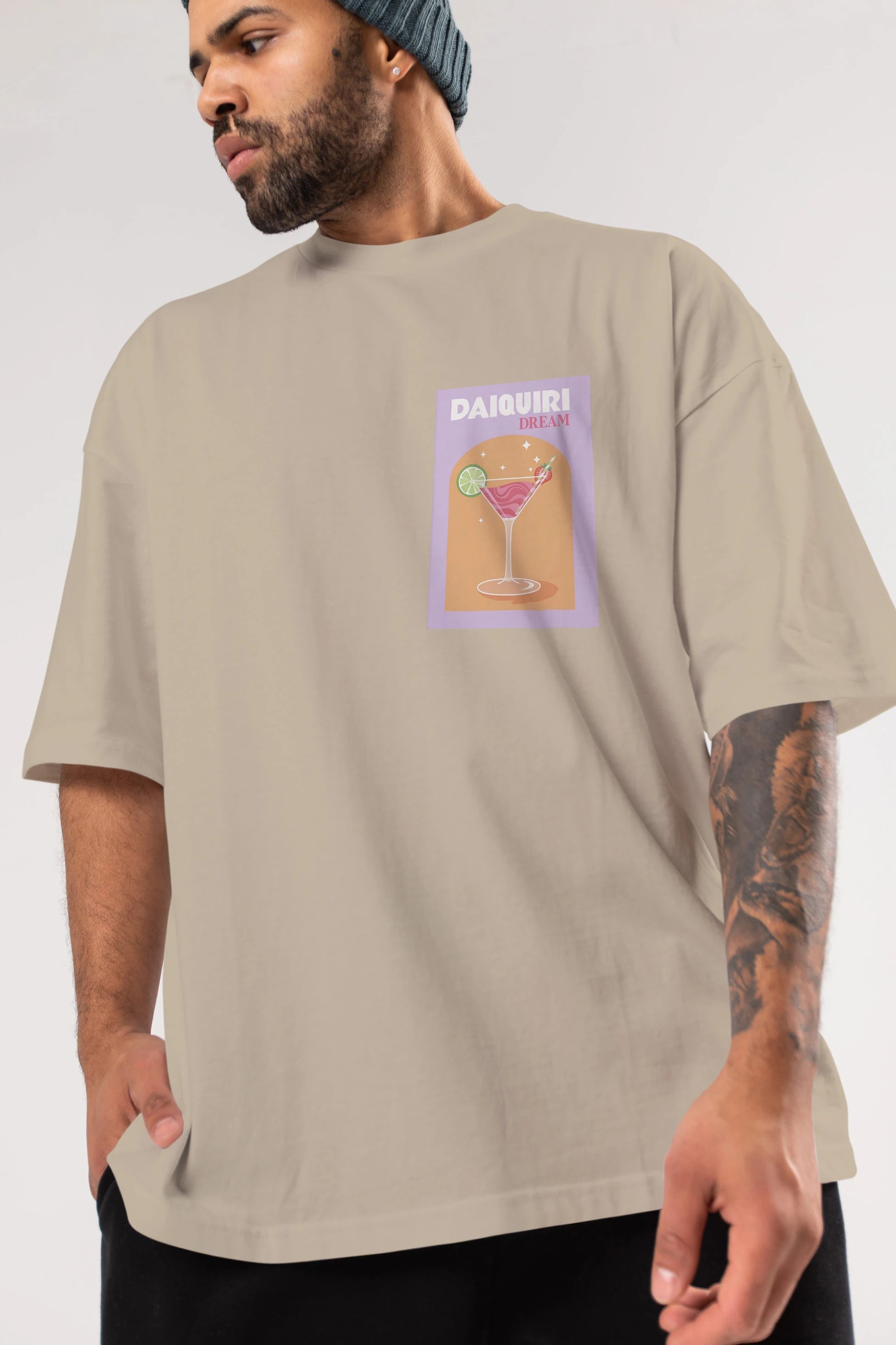 Daiquiri Dream Ön Sol Baskılı Oversize t-shirt Erkek Kadın Unisex %100 Pamuk Bisiklet Yaka tişort