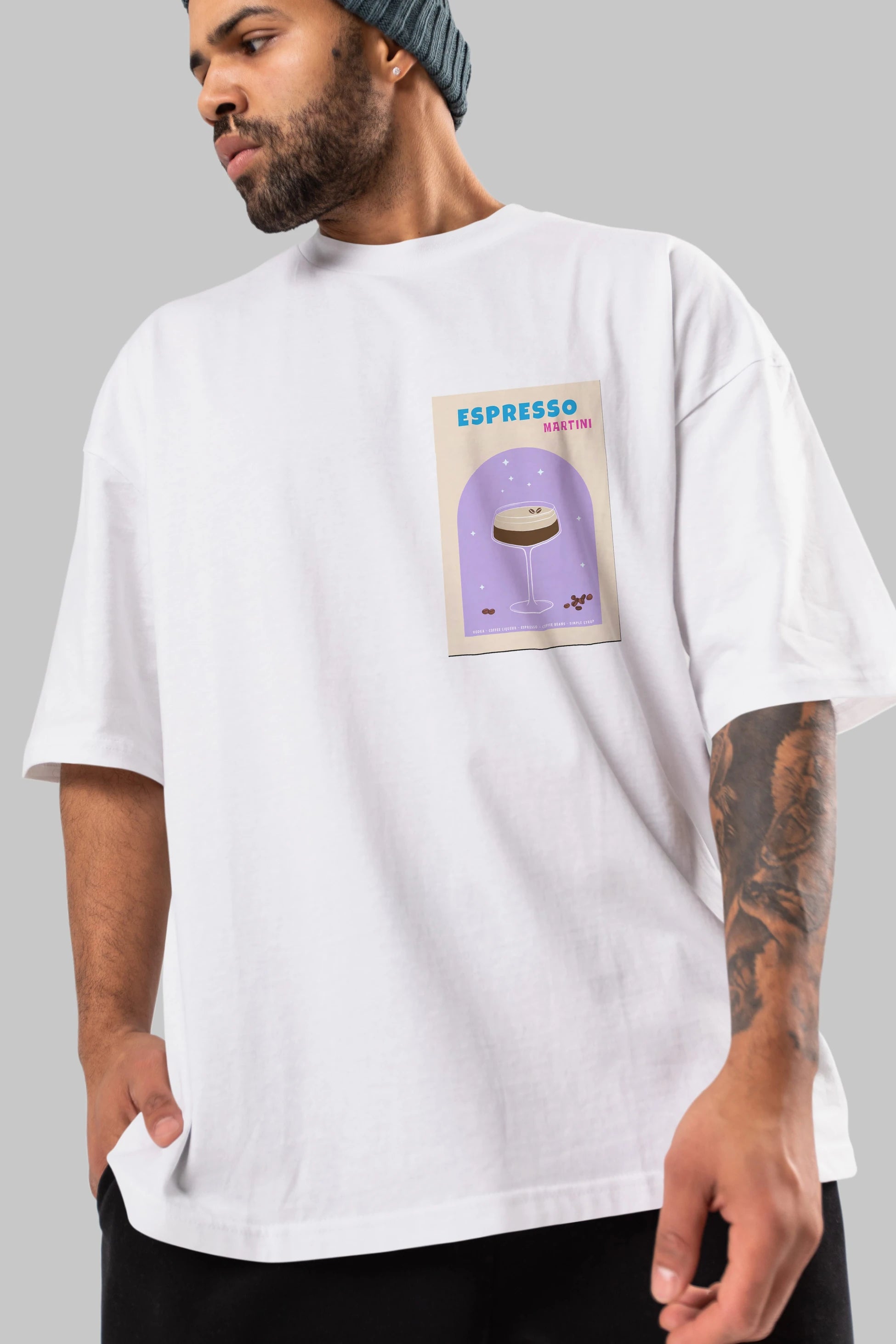 Espresso Martini 5 Ön Sol Baskılı Oversize t-shirt Erkek Kadın Unisex %100 Pamuk Bisiklet Yaka tişort