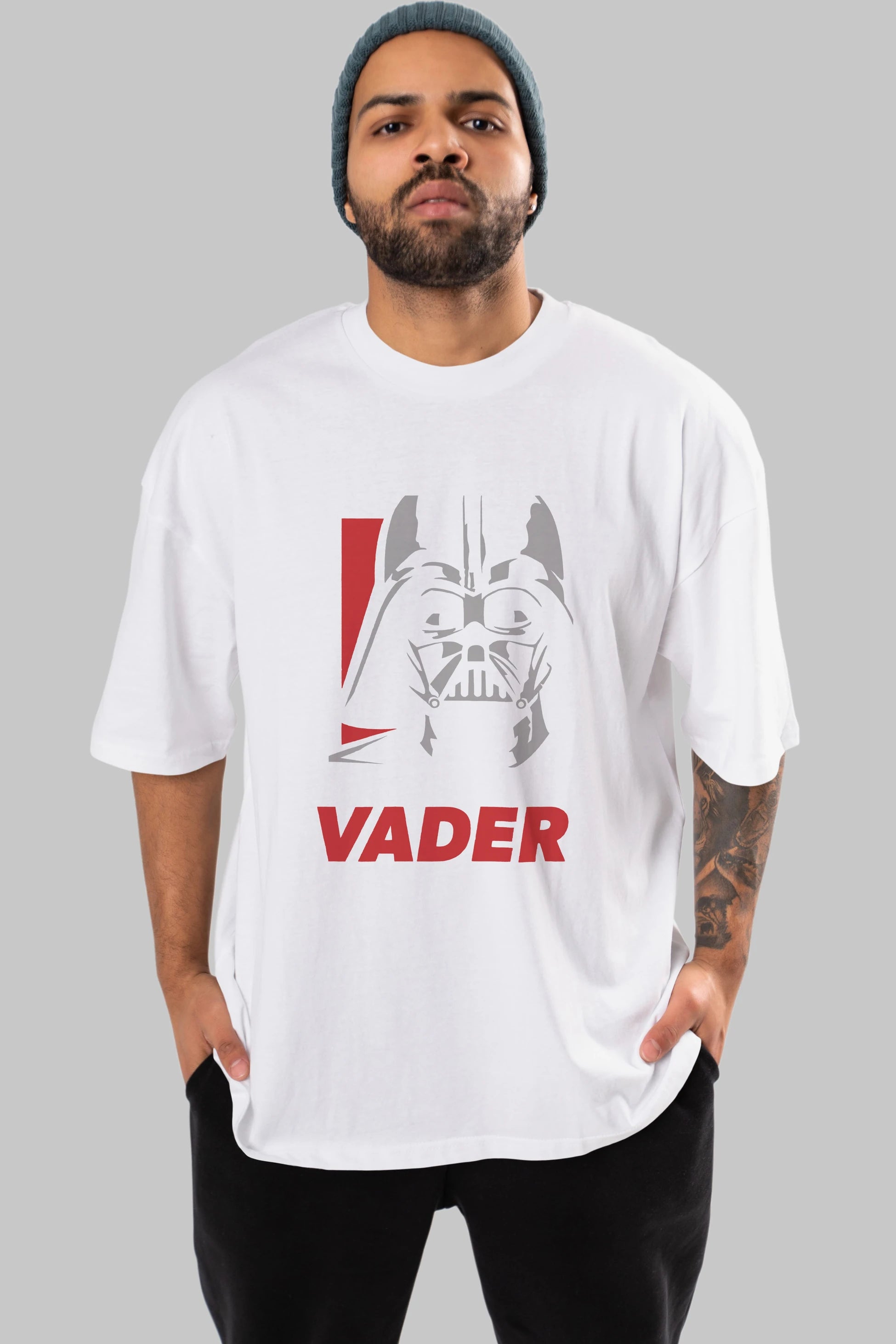 Darth Vader Ön Baskılı Oversize t-shirt Erkek Kadın Unisex %100 Pamuk Bisiklet Yaka tişort
