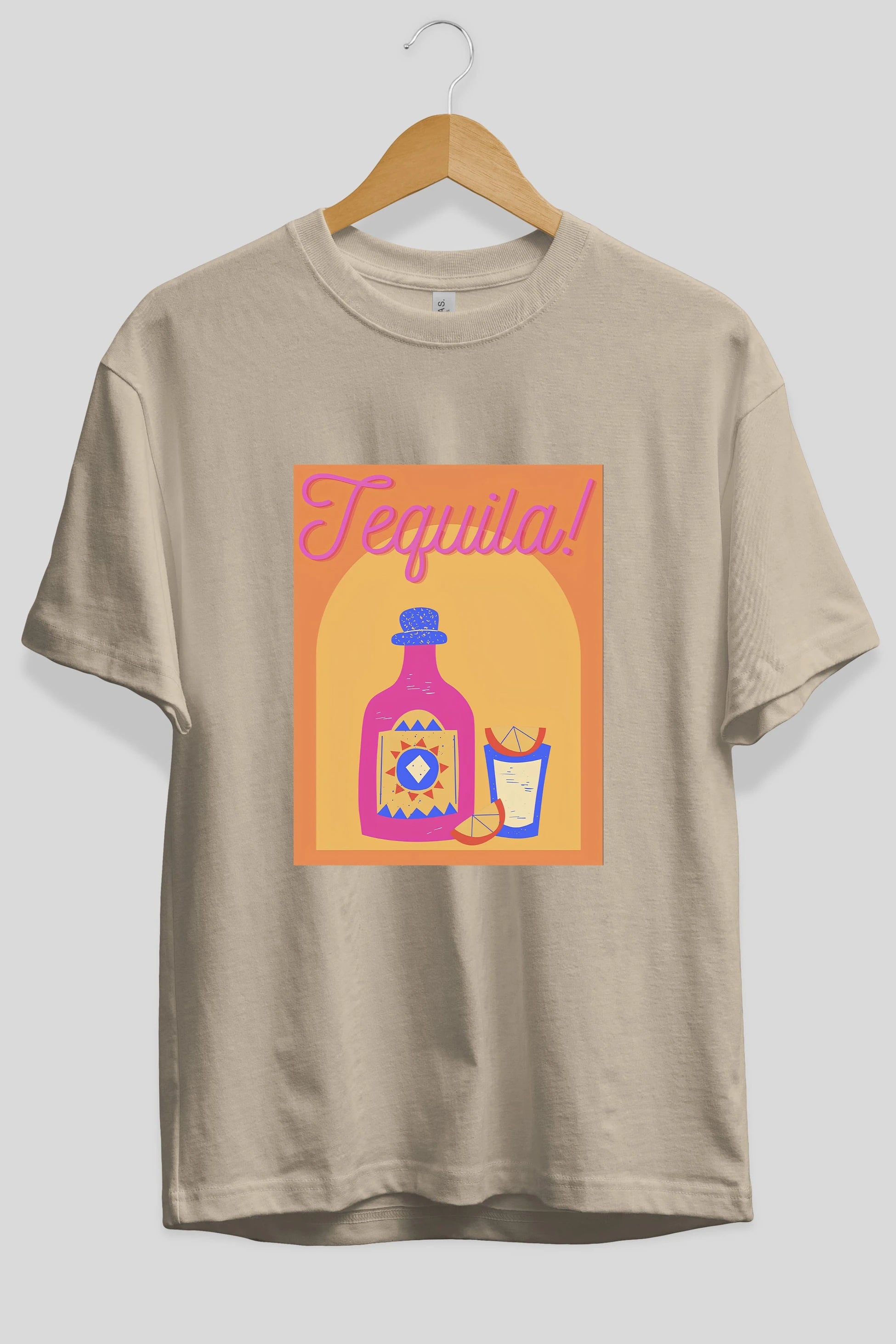 Tequila Ön Baskılı Oversize t-shirt Erkek Kadın Unisex %100 Pamuk Bisiklet Yaka tişort