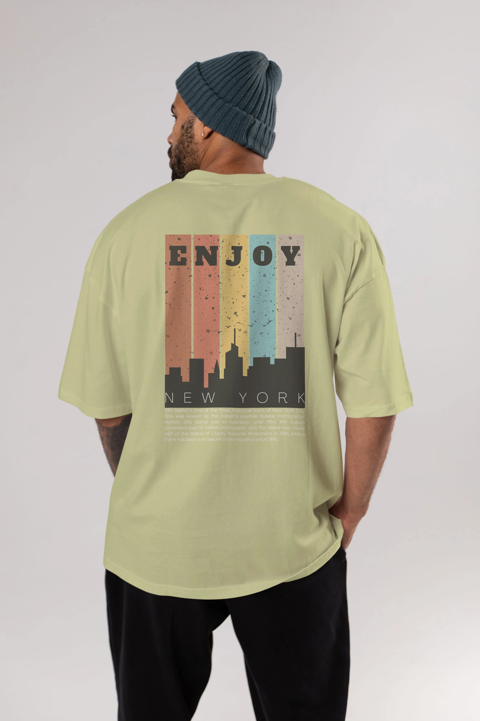 Enjoy New York Yazılı Arka Baskılı Oversize t-shirt Erkek Kadın Unisex