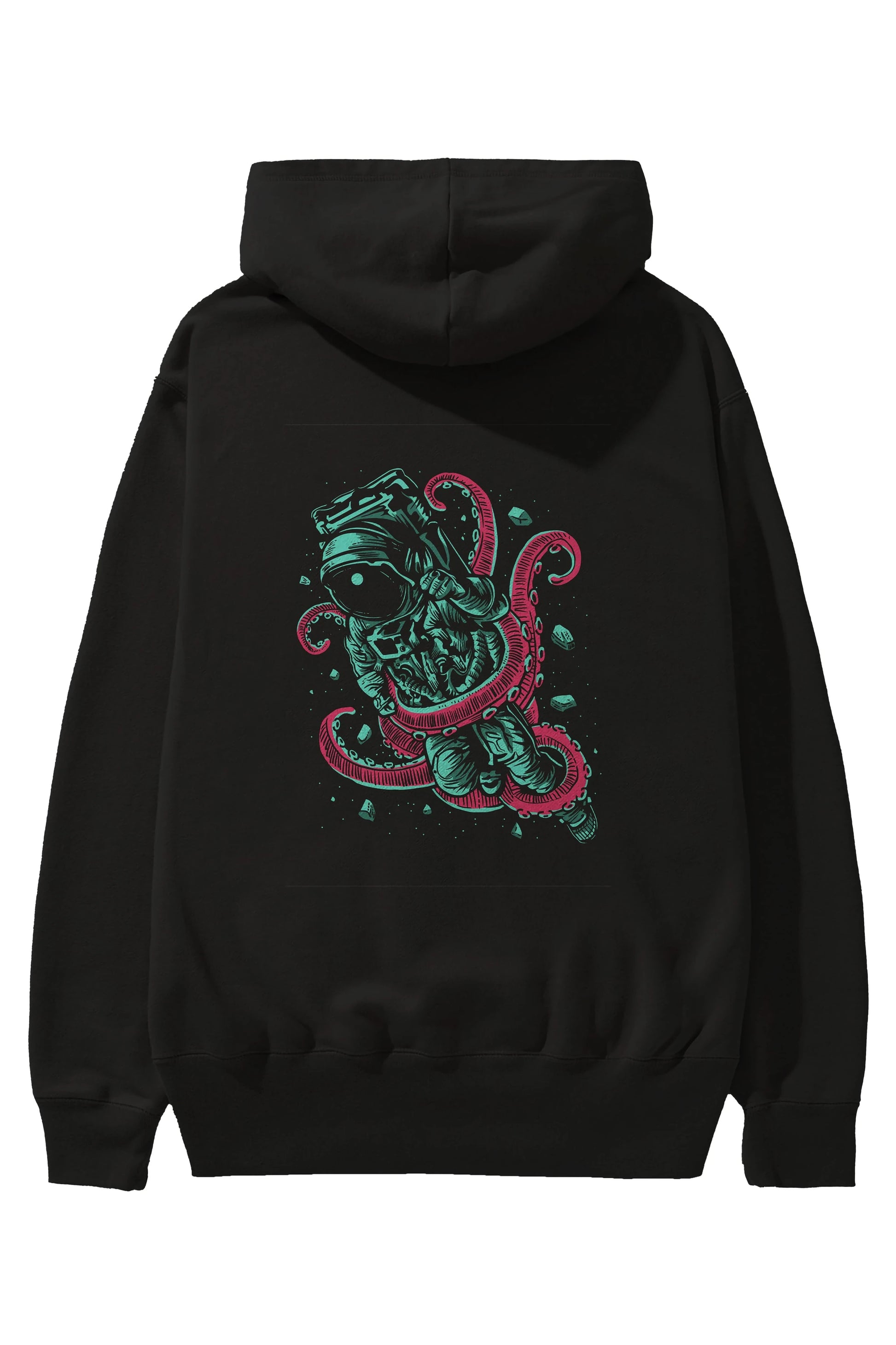 Astronaut Octopus Arka Baskılı Hoodie Oversize Kapüşonlu Sweatshirt Erkek Kadın Unisex
