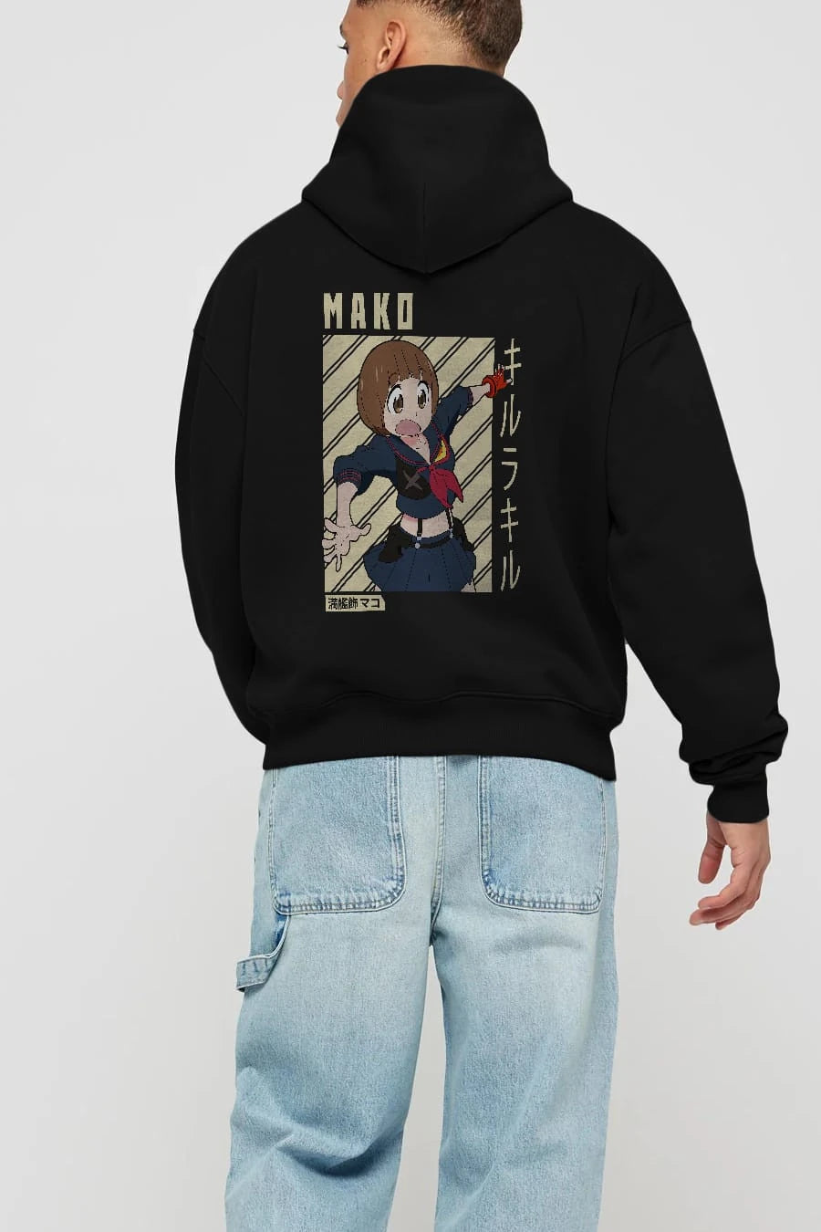Mako Mankanshoku 1 Anime Arka Baskılı Hoodie Oversize Kapüşonlu Sweatshirt Erkek Kadın Unisex