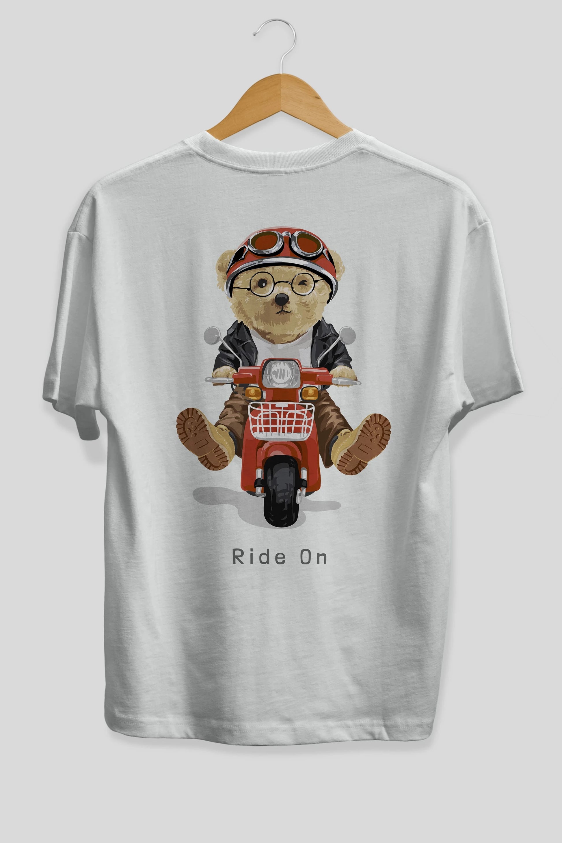 Teddy Bear Ride On Arka Baskılı Oversize t-shirt Erkek Kadın Unisex %100 Pamuk