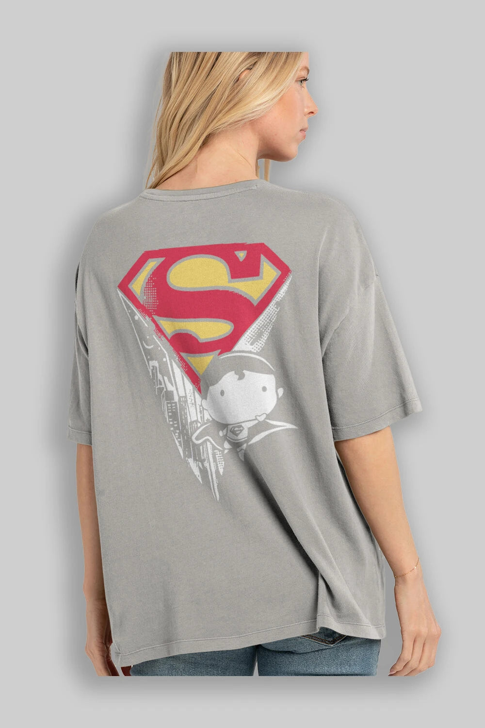 Superman Arka Baskılı Oversize t-shirt Erkek Kadın Unisex %100 Pamuk Bisiklet Yaka tişort