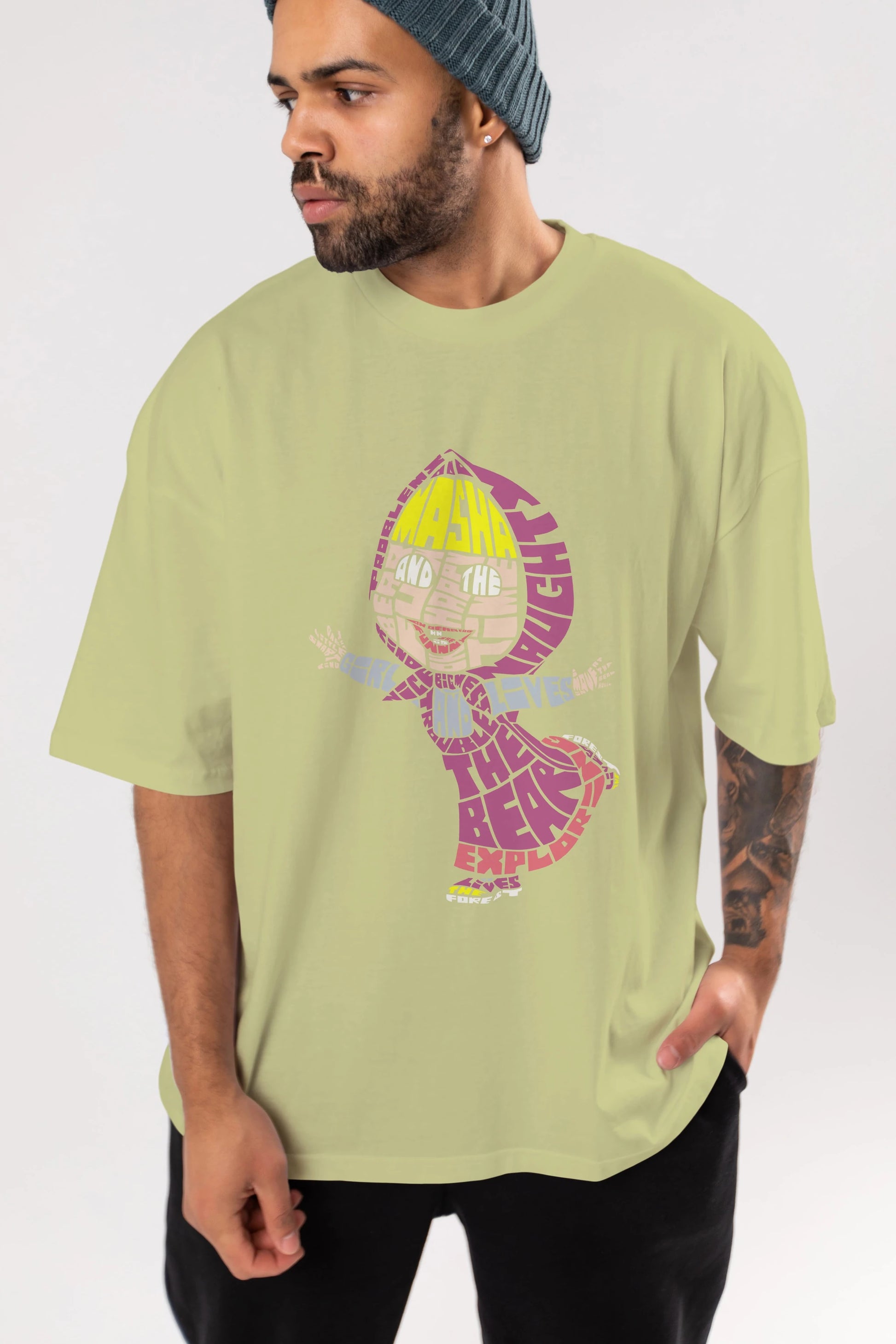 Masha And The Bear Ön Baskılı Oversize t-shirt %100 pamuk Erkek Kadın Unisex