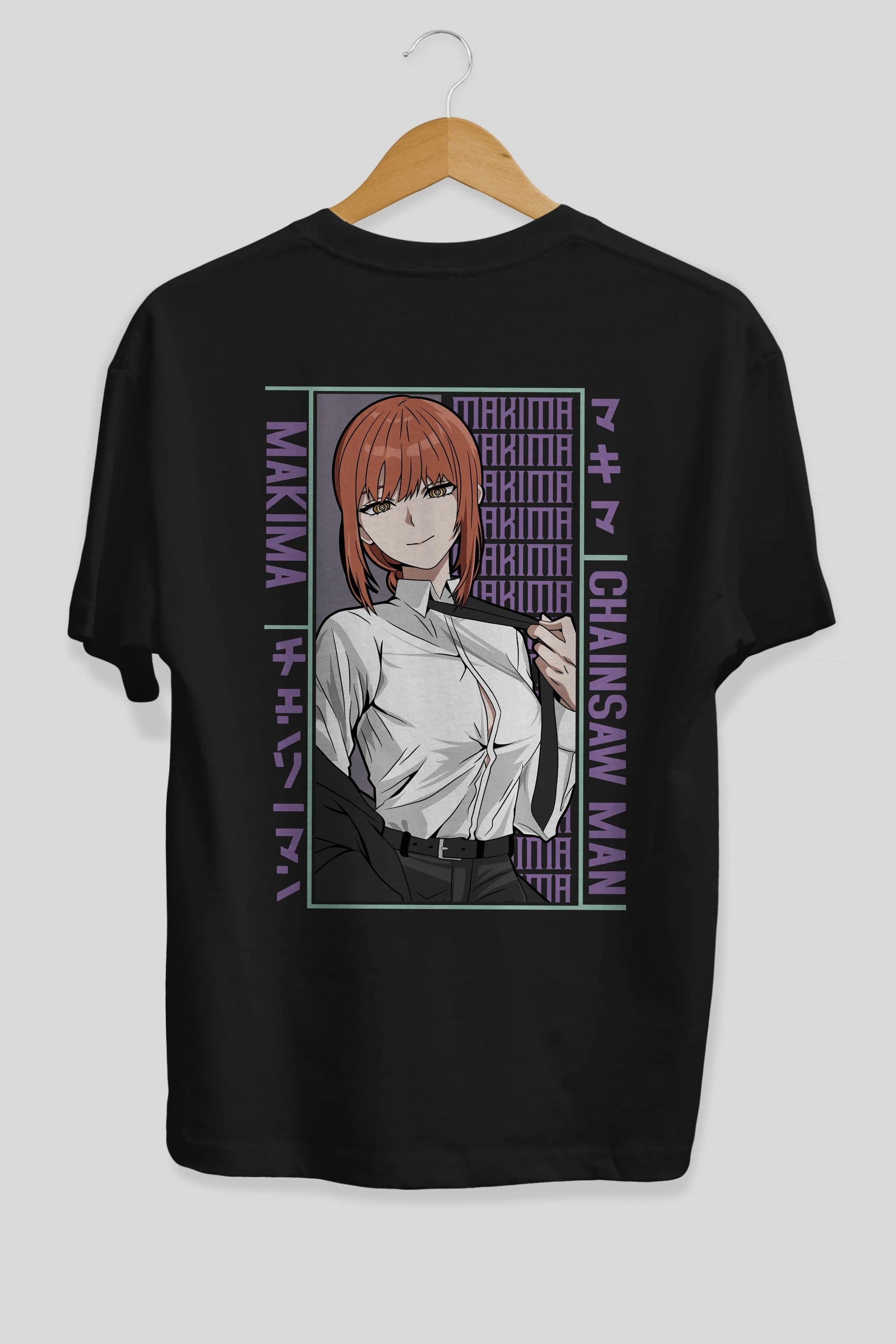 Makima Chain Saw Man Anime Arka Baskılı Oversize t-shirt Erkek Kadın Unisex