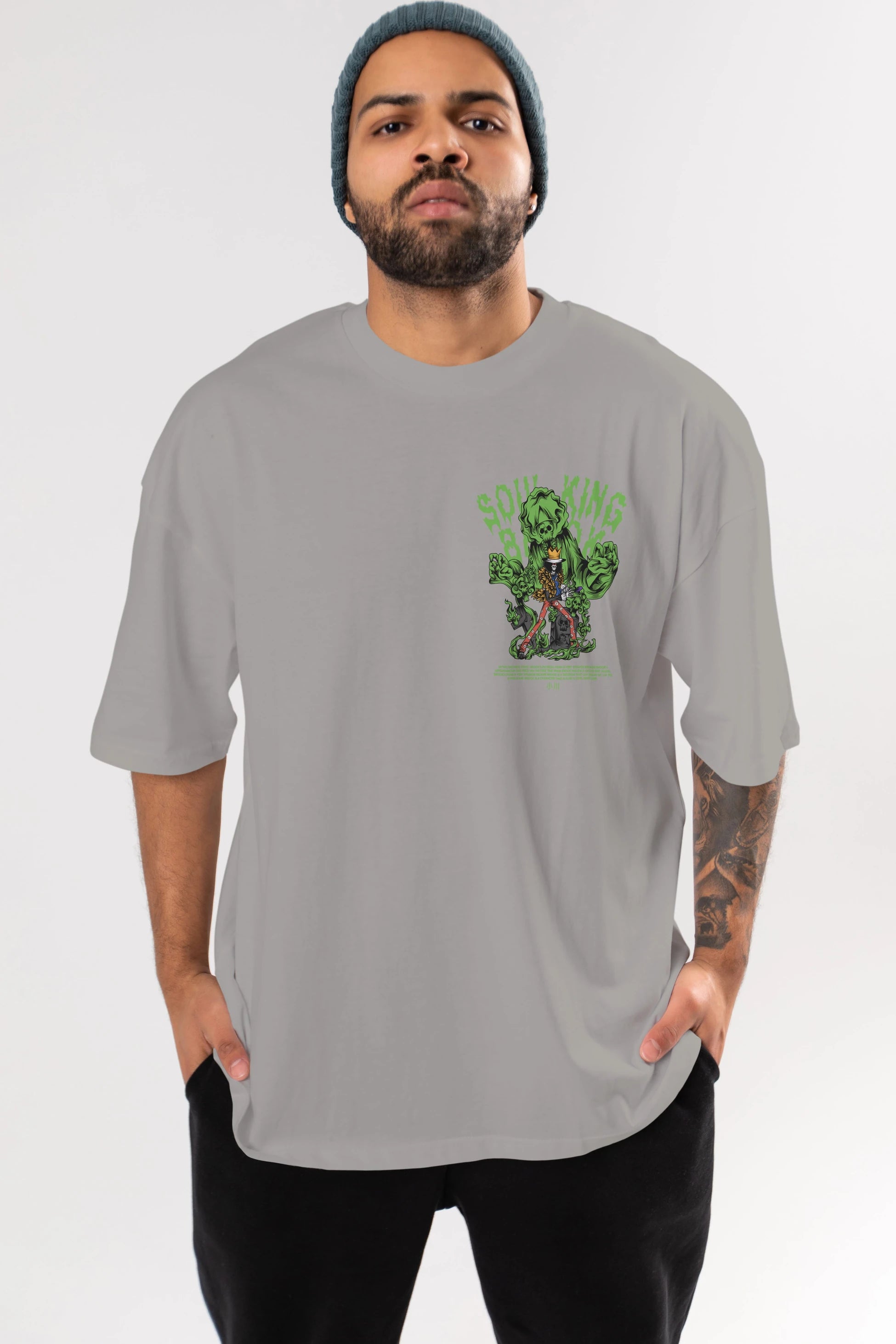 Soul King Brook Ön Sol Baskılı Oversize t-shirt Erkek Kadın Unisex %100 Pamuk Bisiklet Yaka tişort