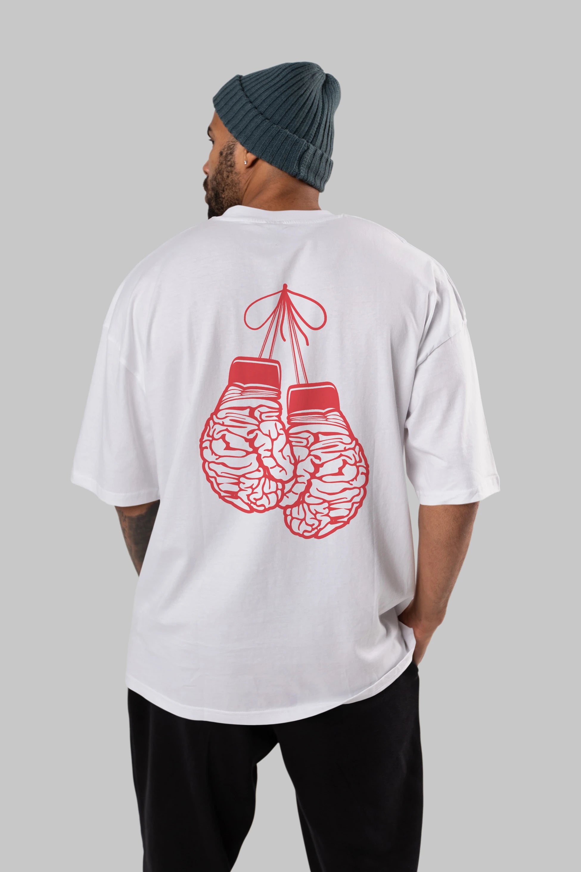 Brain Gloves Arka Baskılı Oversize t-shirt %100 pamuk Erkek Kadın Unisex