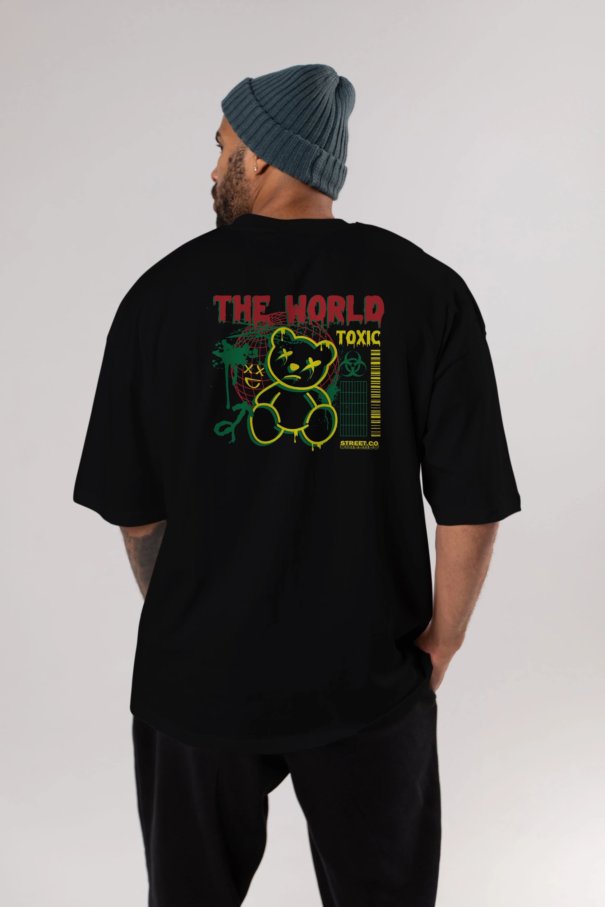 The World Toxic Bear Arka Baskılı Oversize t-shirt Erkek Kadın Unisex