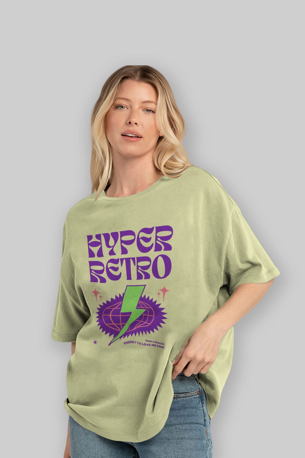 Hyper Retro Yazılı Ön Baskılı Oversize t-shirt Erkek Kadın Unisex