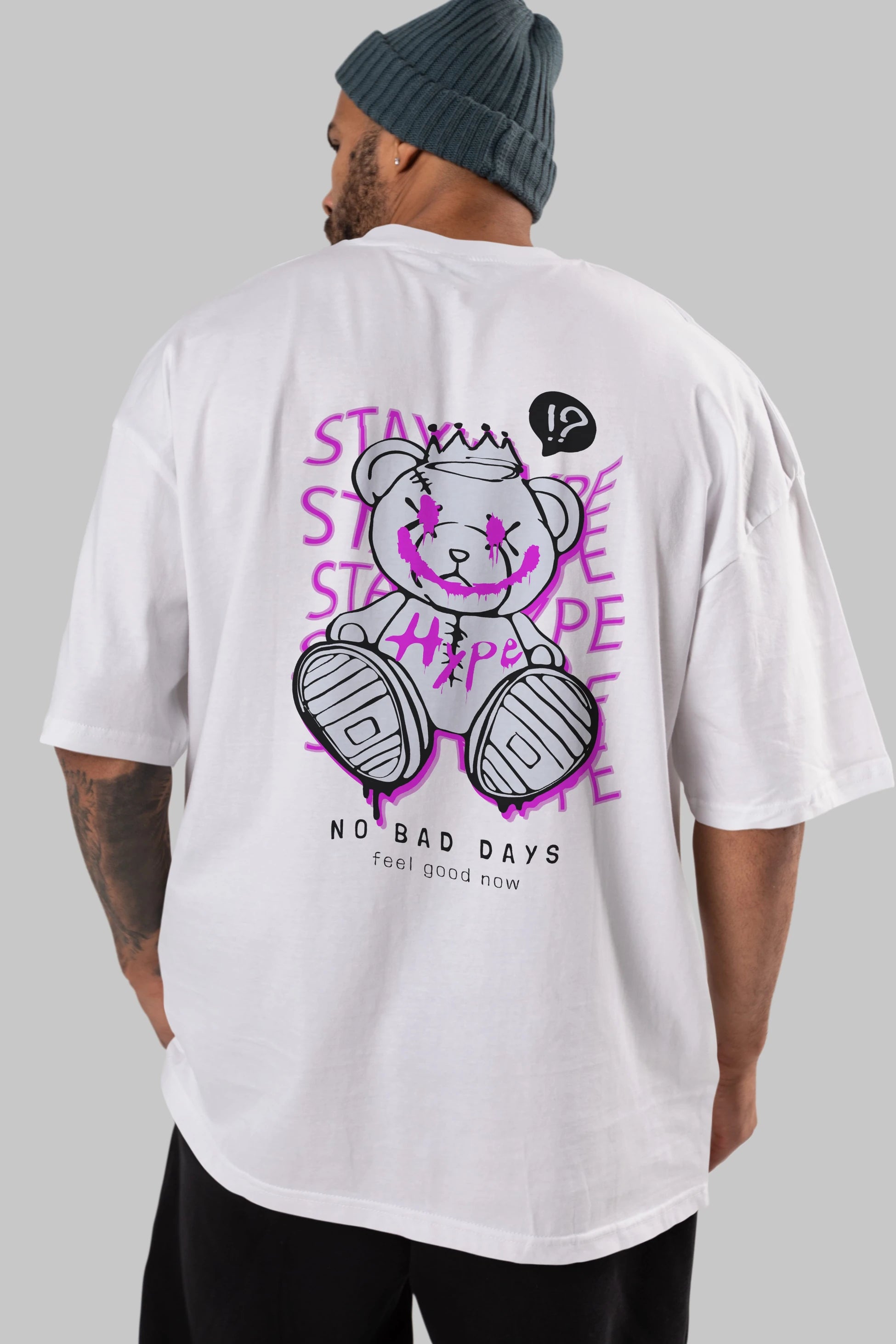 Stay Hype Bear Arka Baskılı Oversize t-shirt Erkek Kadın Unisex