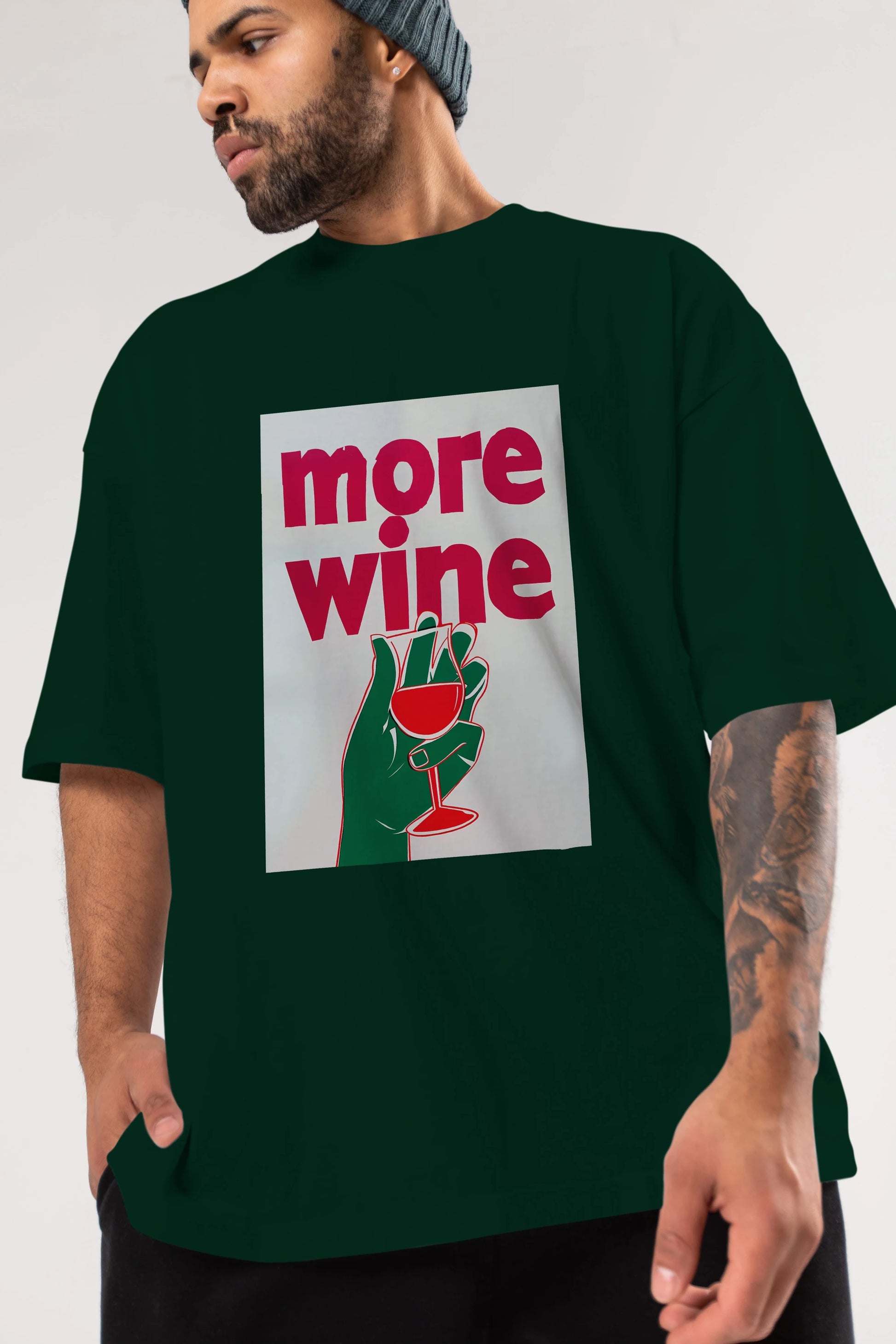 More Wine 3 Ön Baskılı Oversize t-shirt Erkek Kadın Unisex %100 Pamuk Bisiklet Yaka tişort
